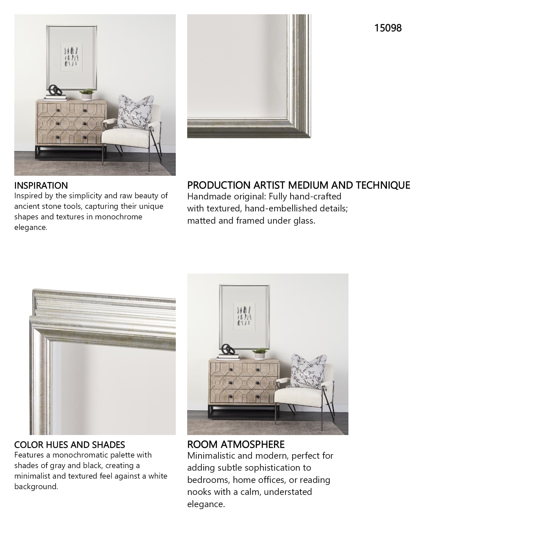 Silver Pebbles by Studio M a handmade Original Framed Artwork under Glass — in a styled room