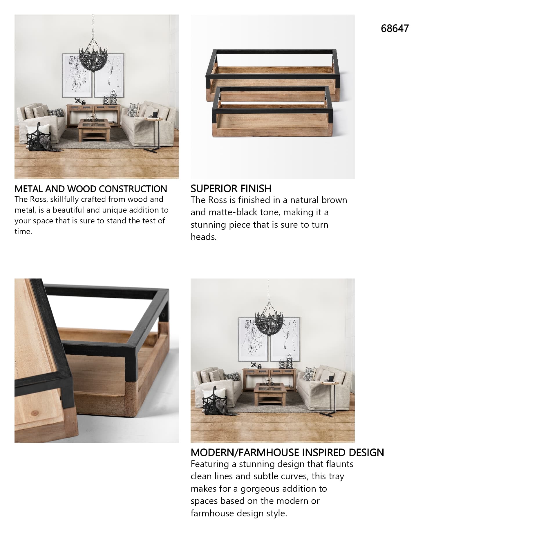 Ross Set of 2 Natural Wood W/ Black Metal Nesting Trays — in a styled room