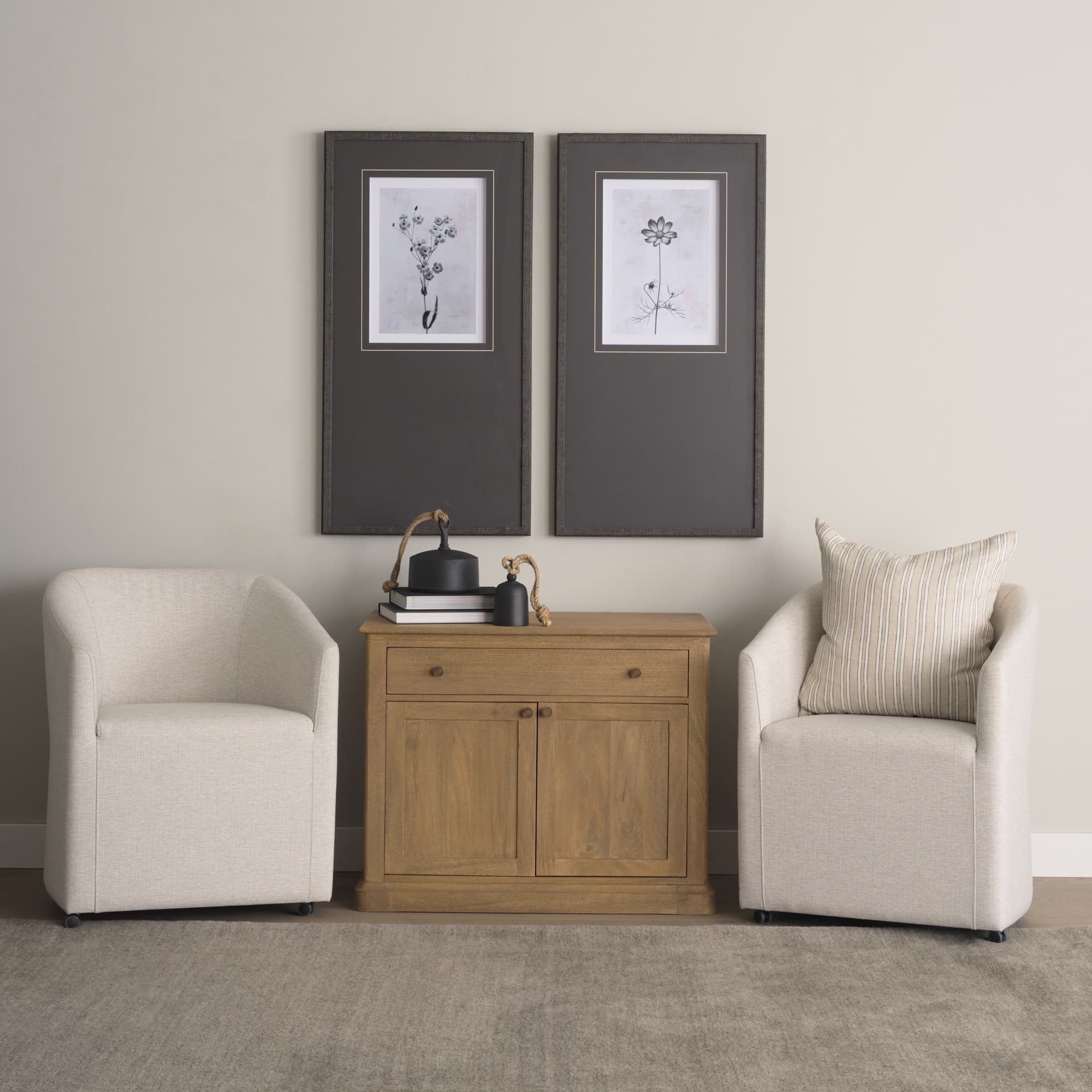 Wonderful Wildflowers XVI Neutral by Deborah Revell a Hand Embellished Framed Art Print Matted under — in a styled room