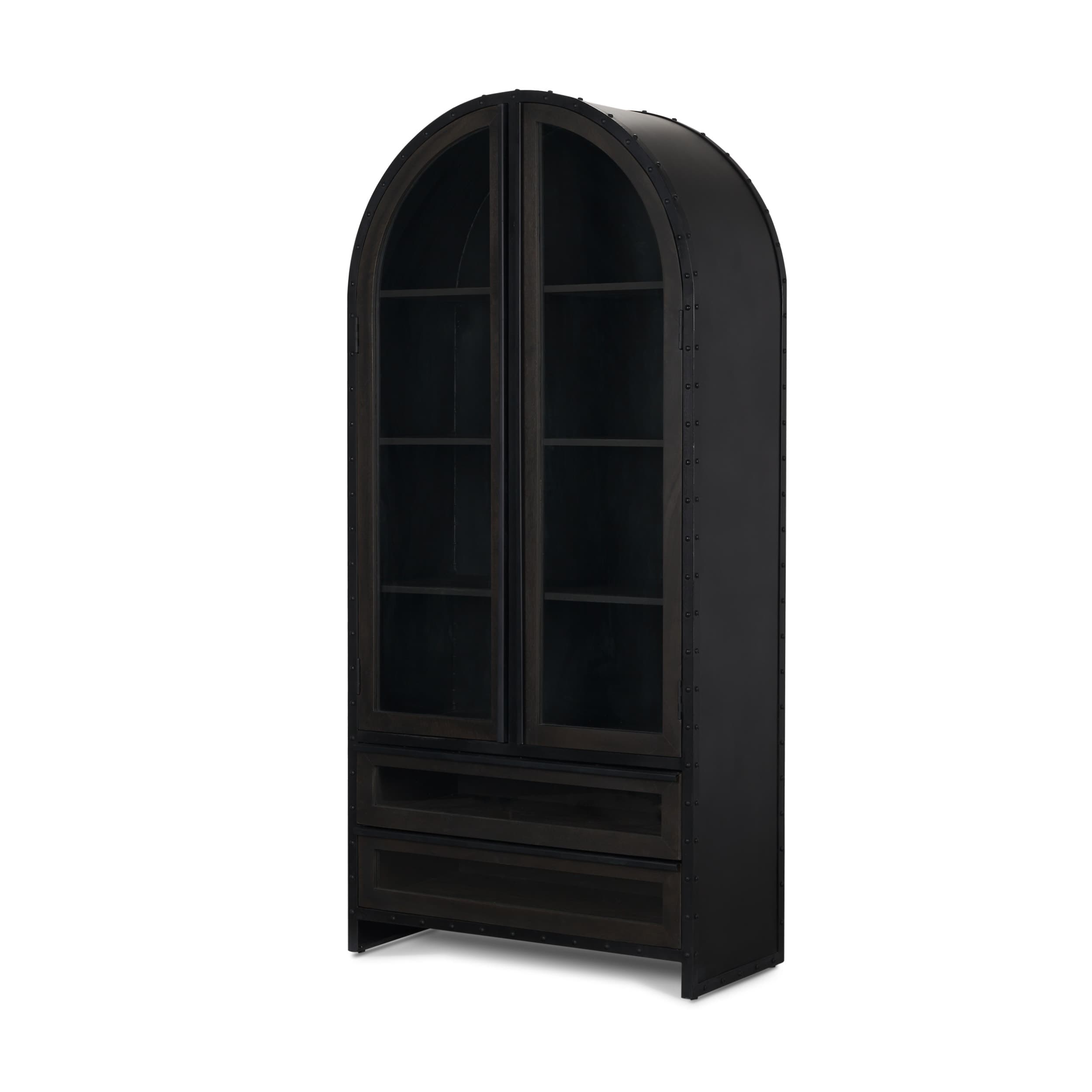 Gehry 72.3" H Dark Brown Metal Brown Wood and Glass Door Display Cabinet — product photograph