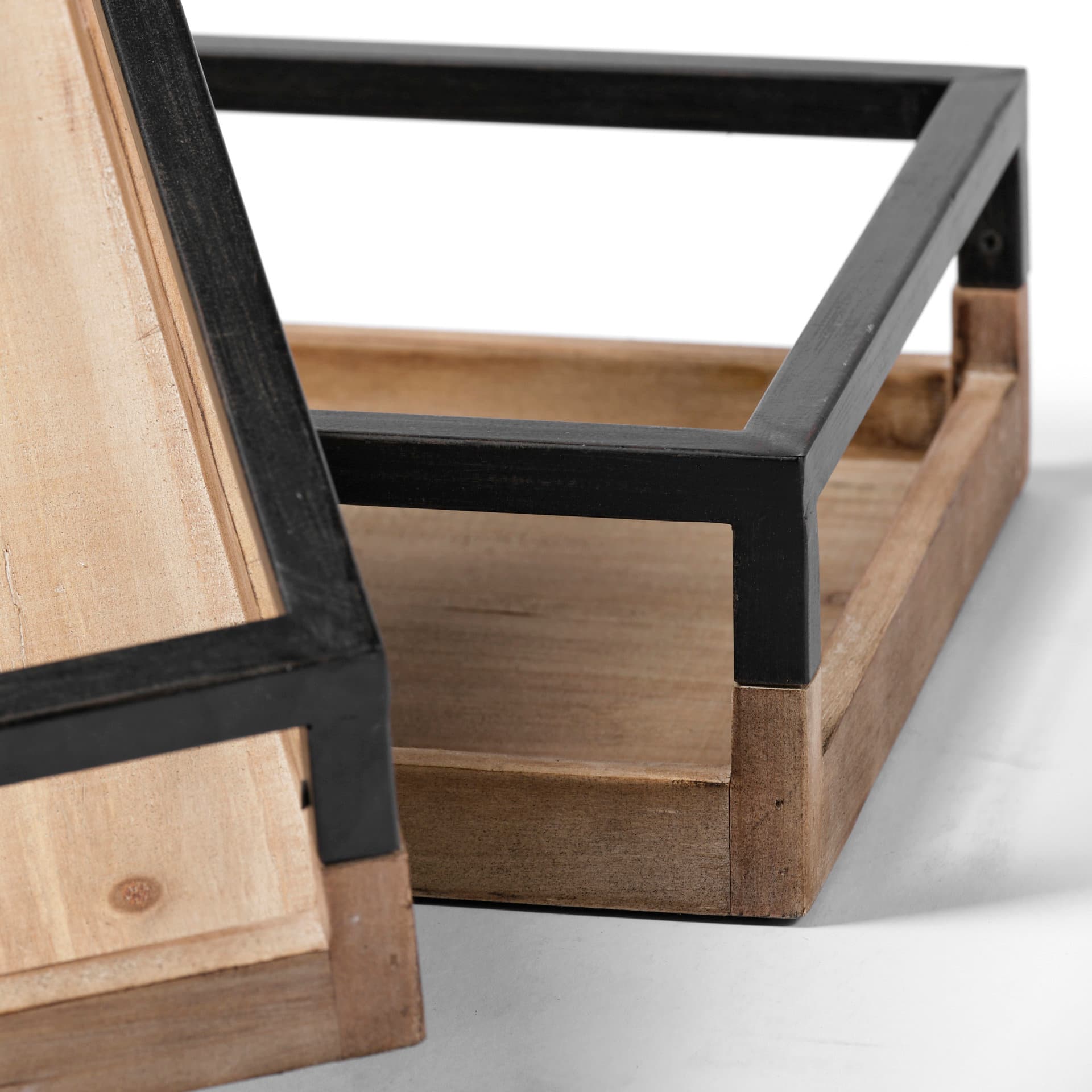Ross Set of 2 Natural Wood W/ Black Metal Nesting Trays — product photograph