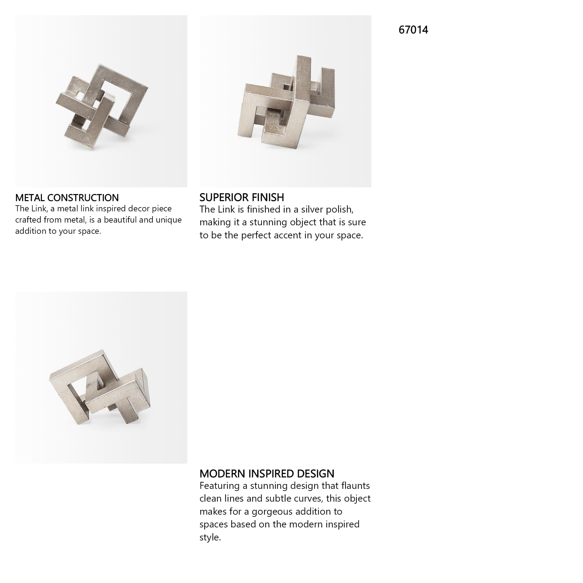 Link Small Silver Metal Sculpture Decorative Object — in a styled room