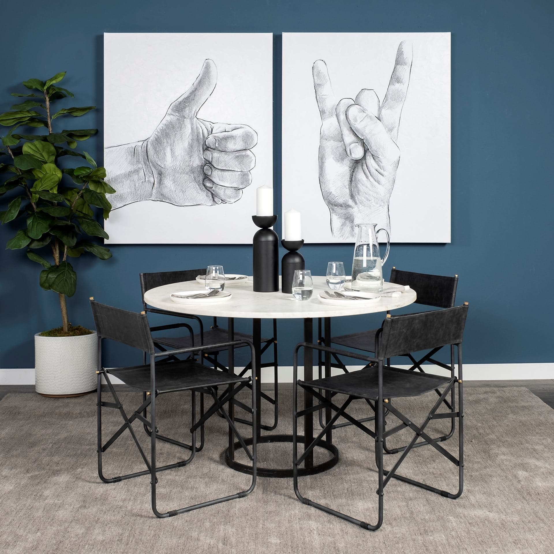 Direttore Curved Back Dining Side Chair | Black Leather w/ Black Iron — product photograph