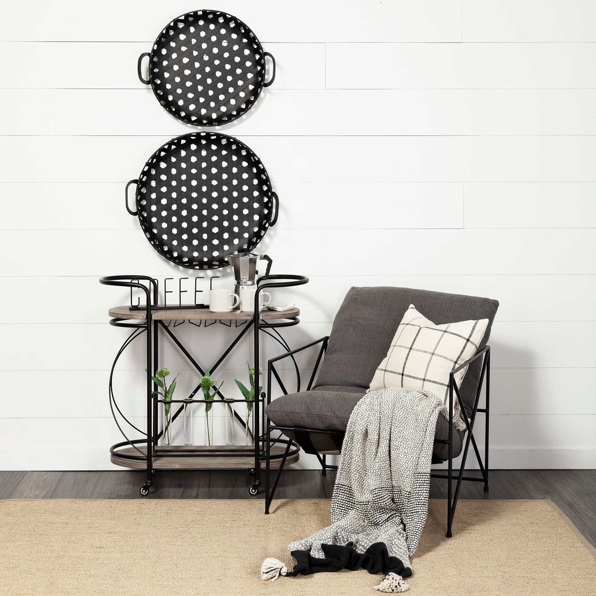 Marlon Black Metal Frame Two Tier Shelves w/Stemware holder Bar Cart — product photograph