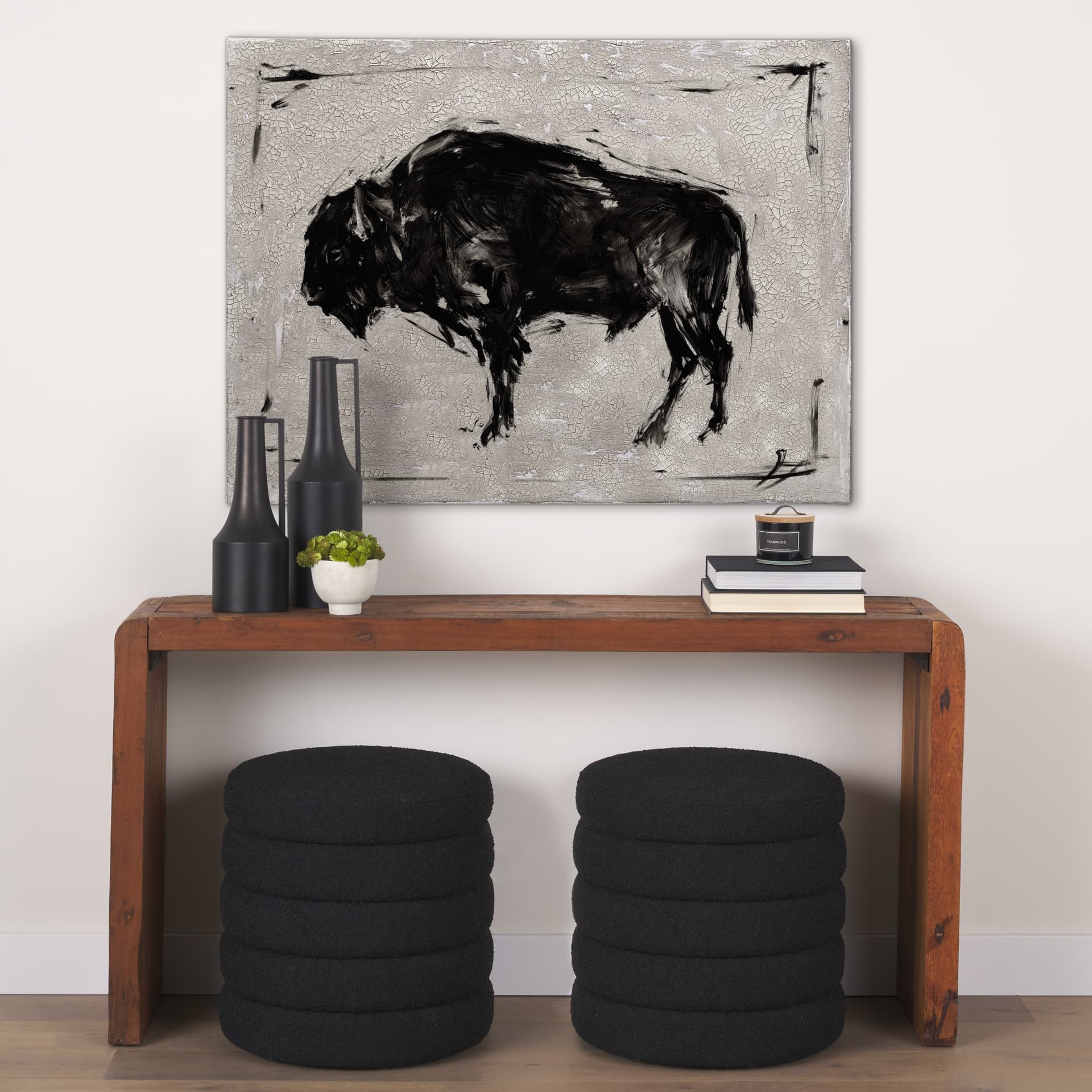Dynamic Bison II by Ethan Harper a Hand Embellished Textured Canvas — in a styled room
