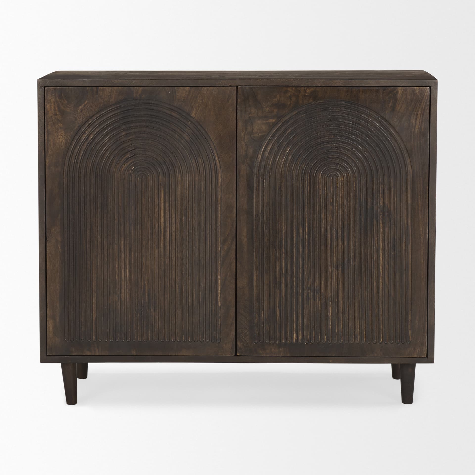 Tucker Dark Brown Wood w/ Carved Arch Pattern 2 Door Cabinet — product photograph