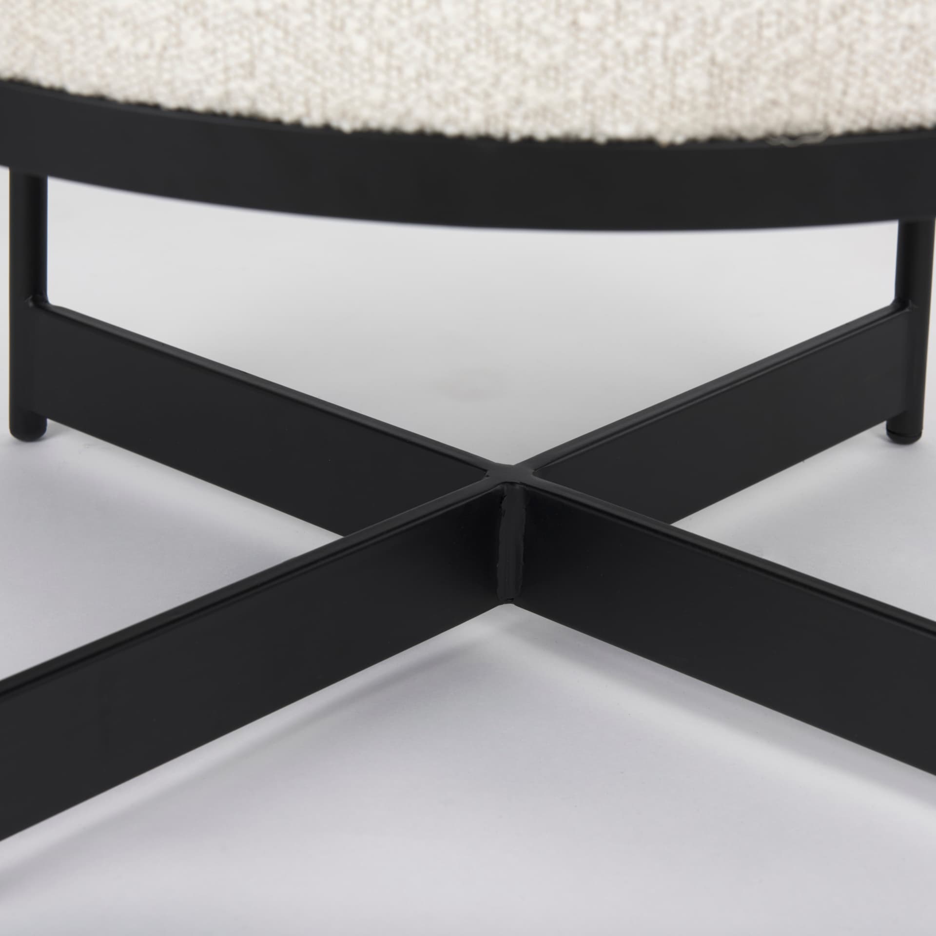 Amelia Cream Boucle W/Black Metal Upholstered Pouf — product photograph