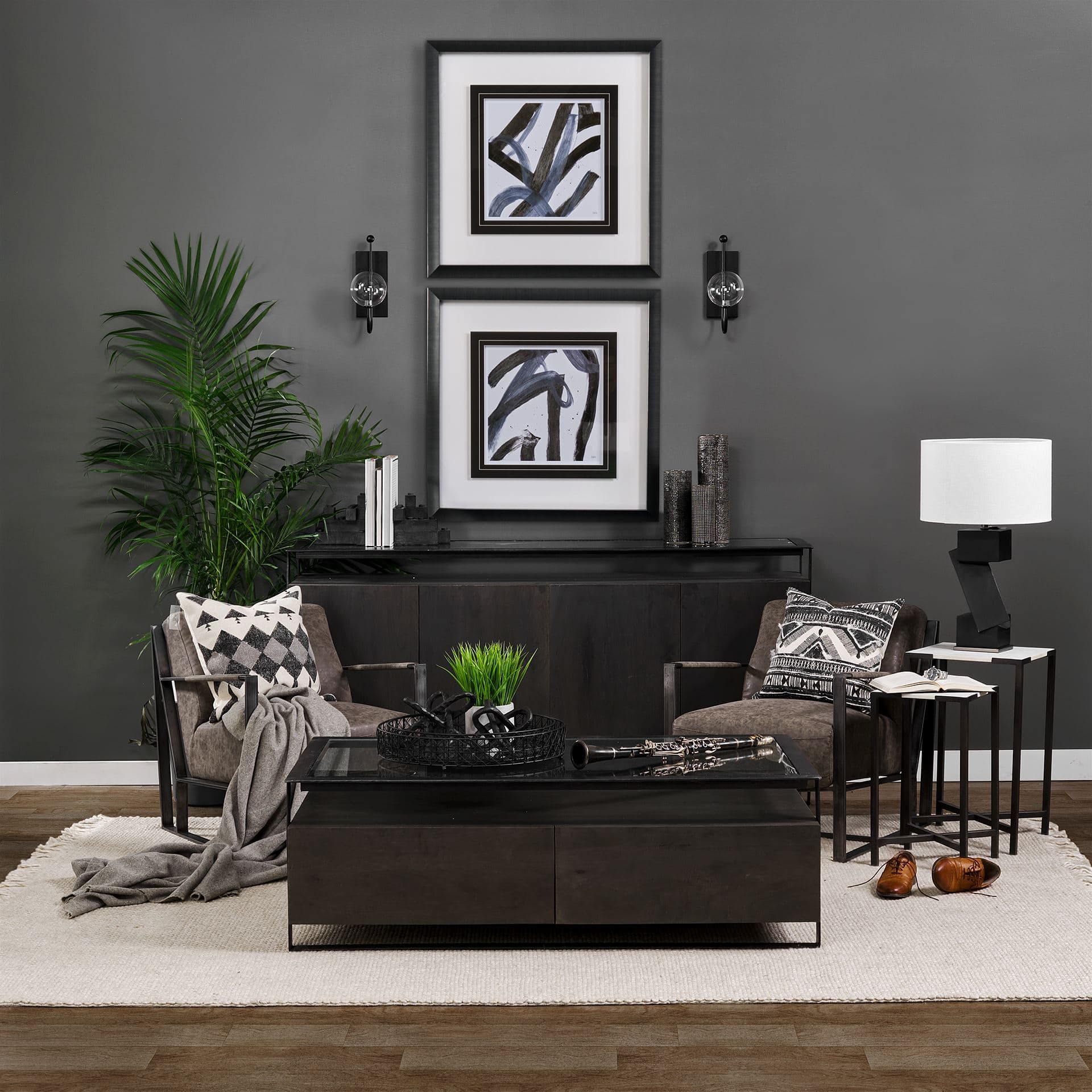 Low Storm I by Mercana Studio a Hand Embellished Textured Framed Art Print Matted under Glass — in a styled room