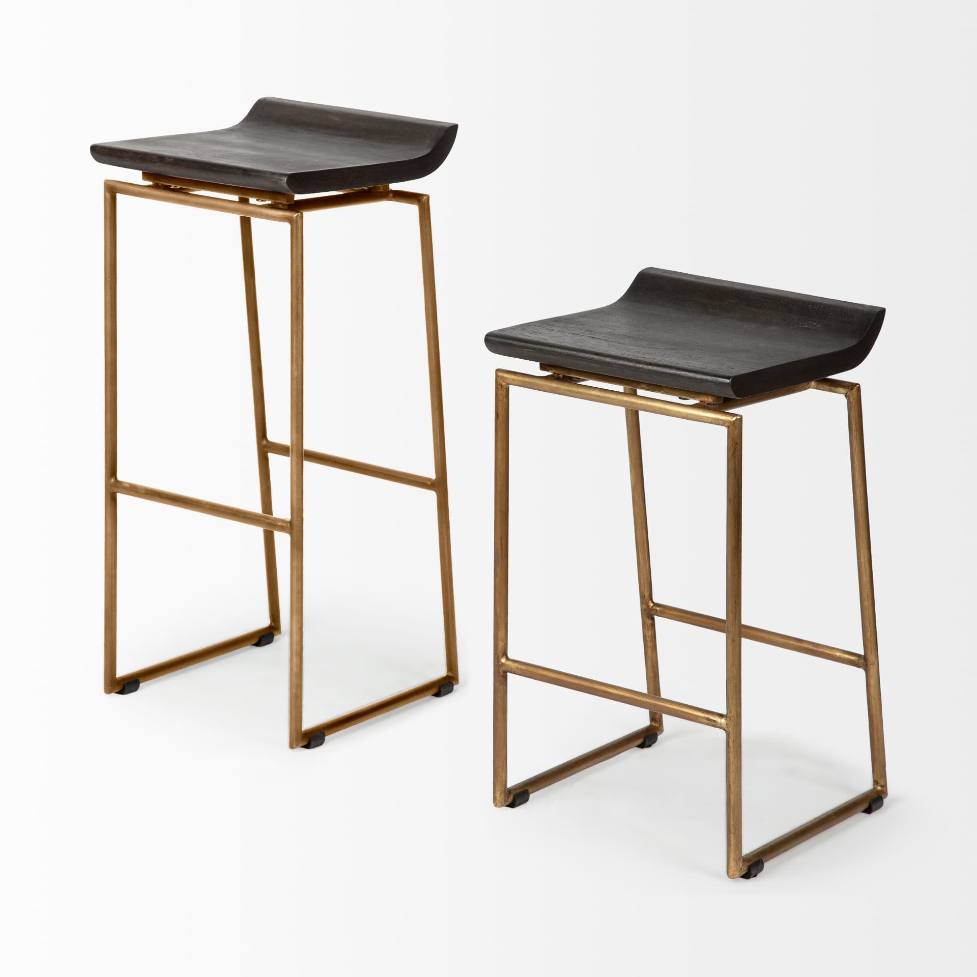 Givens Low Back 32in Seat Bar Stool | Brown Wood w/ Gold Metal — product photograph