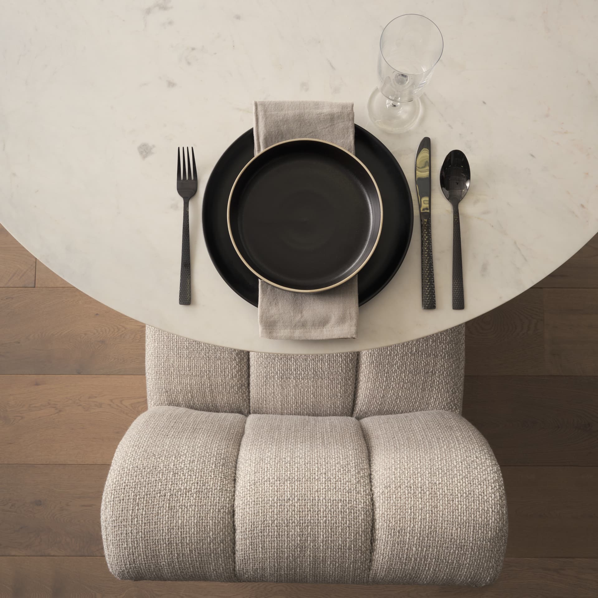 Wilkins Barrel Back Dining Arm Chair | Gray Fabric w/ Wood — product photograph