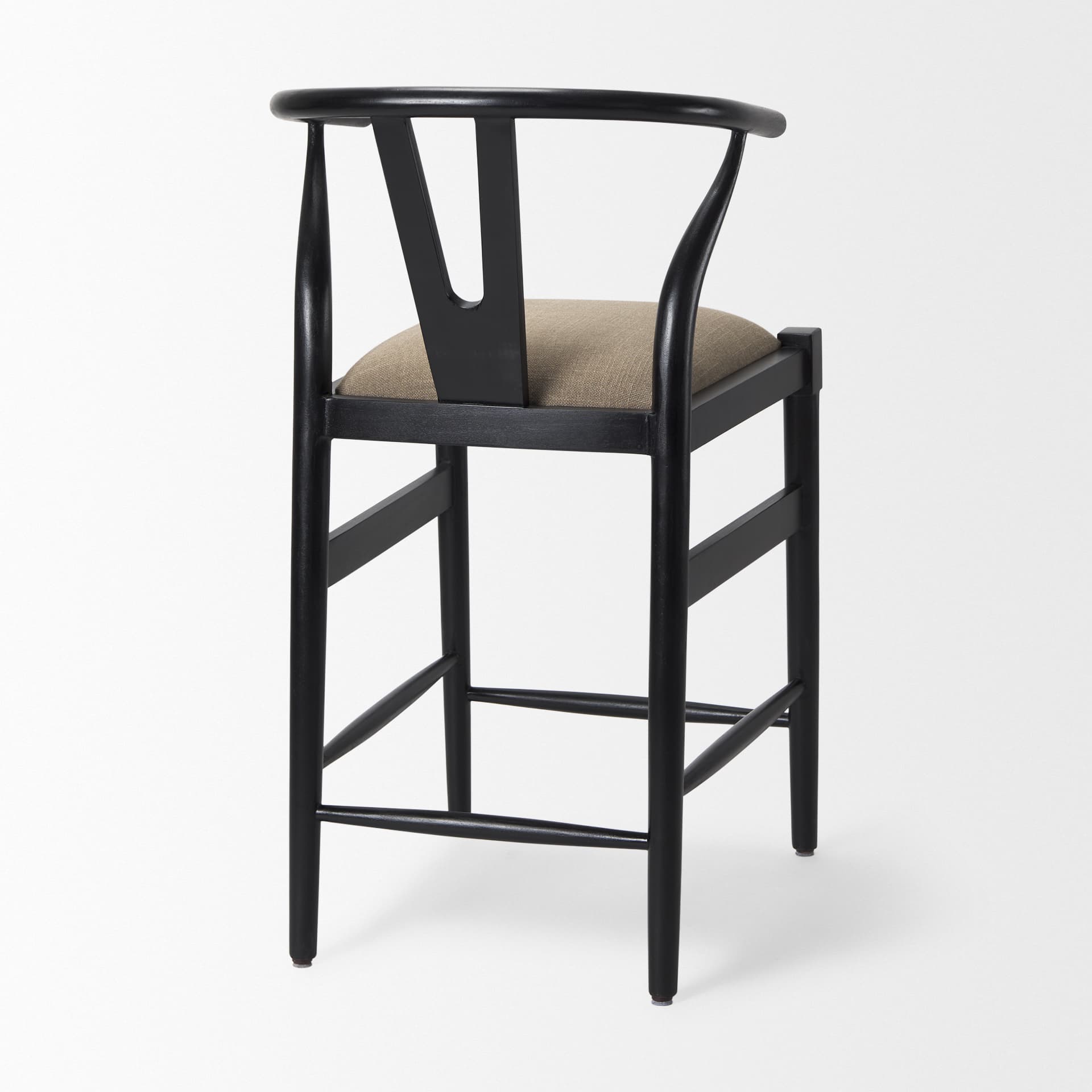 Trixie Backless 37.5in Seat Counter Stool | Beige Fabric w/ Black Wood — product photograph