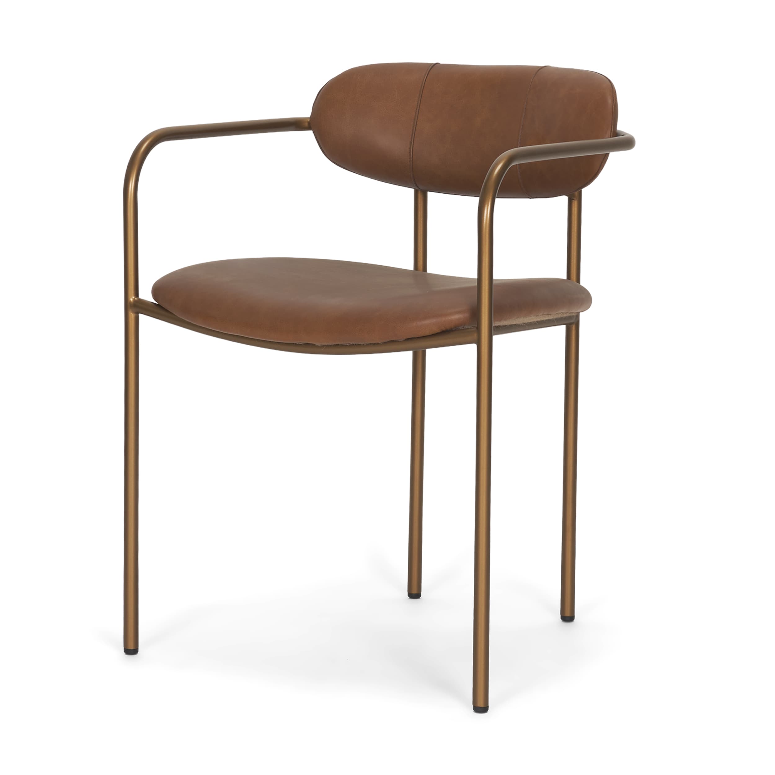 Parker Curved Back Dining Arm Chair | Brown Leather w/ Gold Metal — product photograph