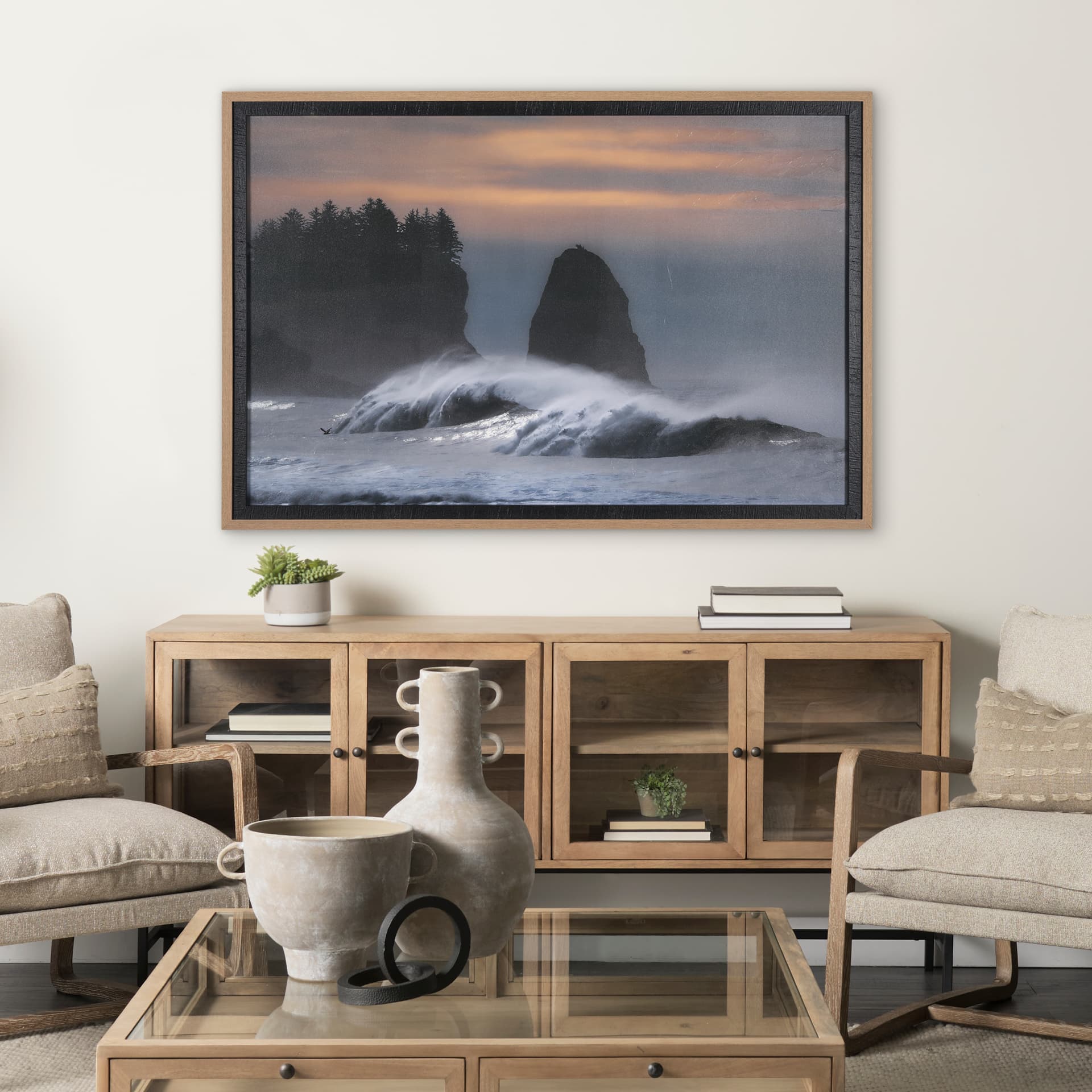 Crashing Wave by Chad Mackay a Hand Embellished Textured Framed Photo Art Print Matted under Glass — in a styled room