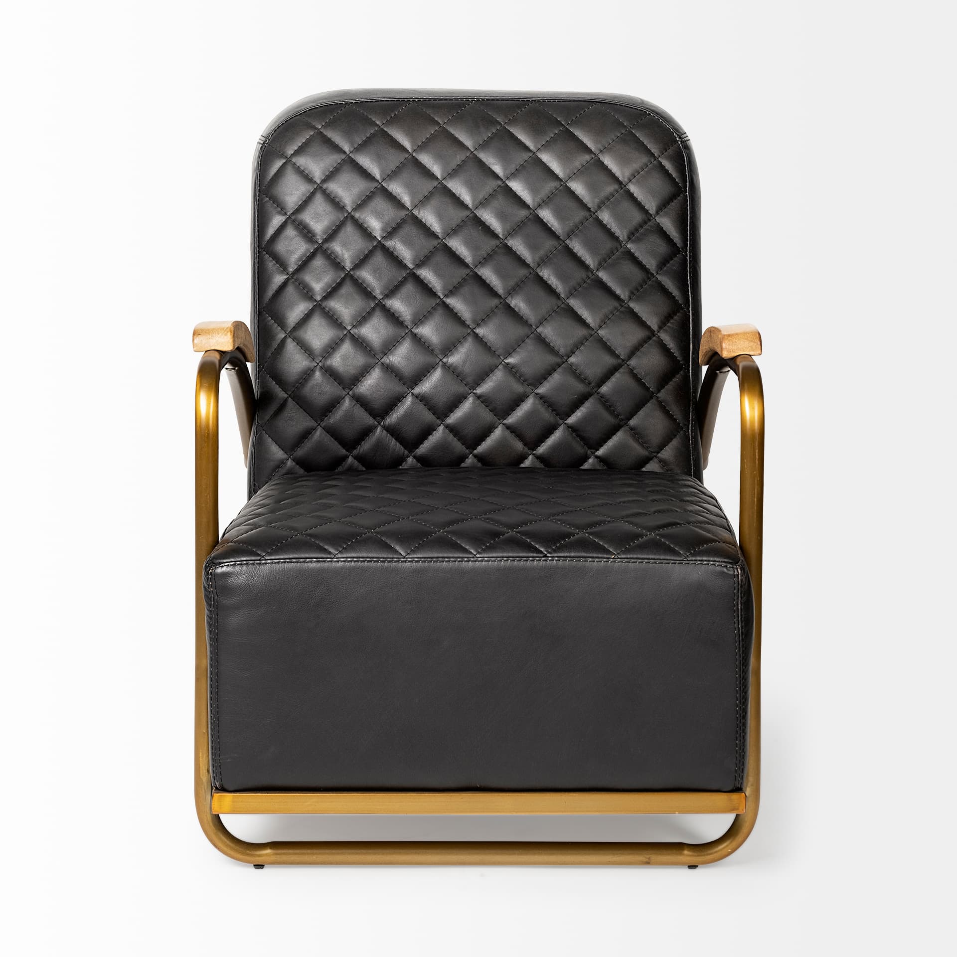 Horace I Black Leather Diamond Pattern w/Gold Iron Frame Accent Chair — product photograph