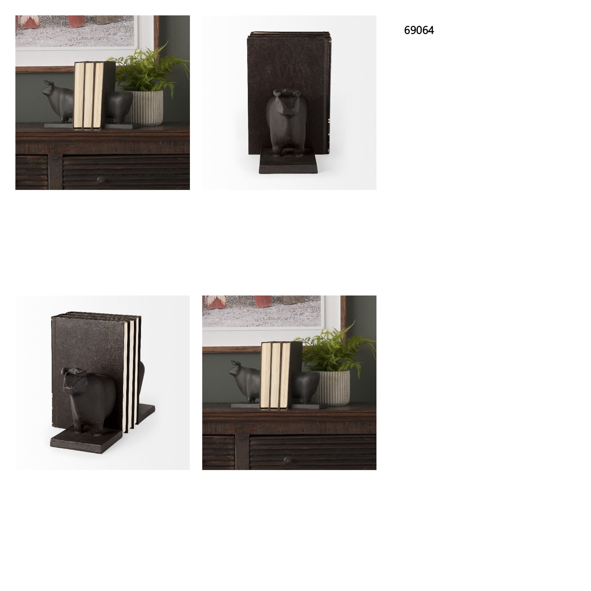 Taurus III (Set of 2) 9L x 4W Black Cast Aluminum Bull Bookends — in a styled room