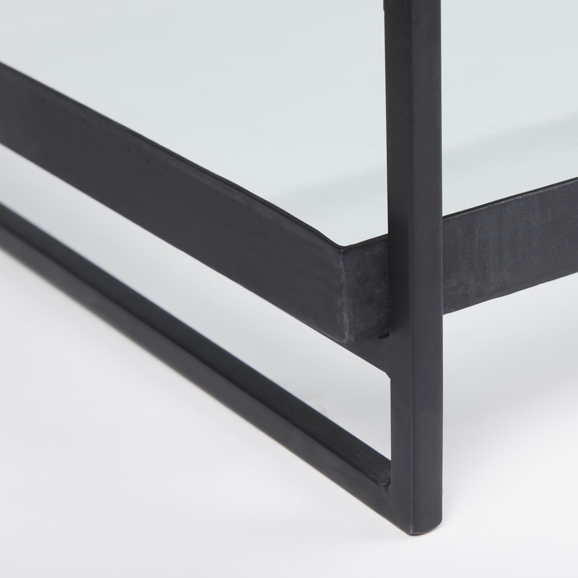 Trey 56"L x 32"W x 17"H Black Metal W/Glass Coffee Table — product photograph