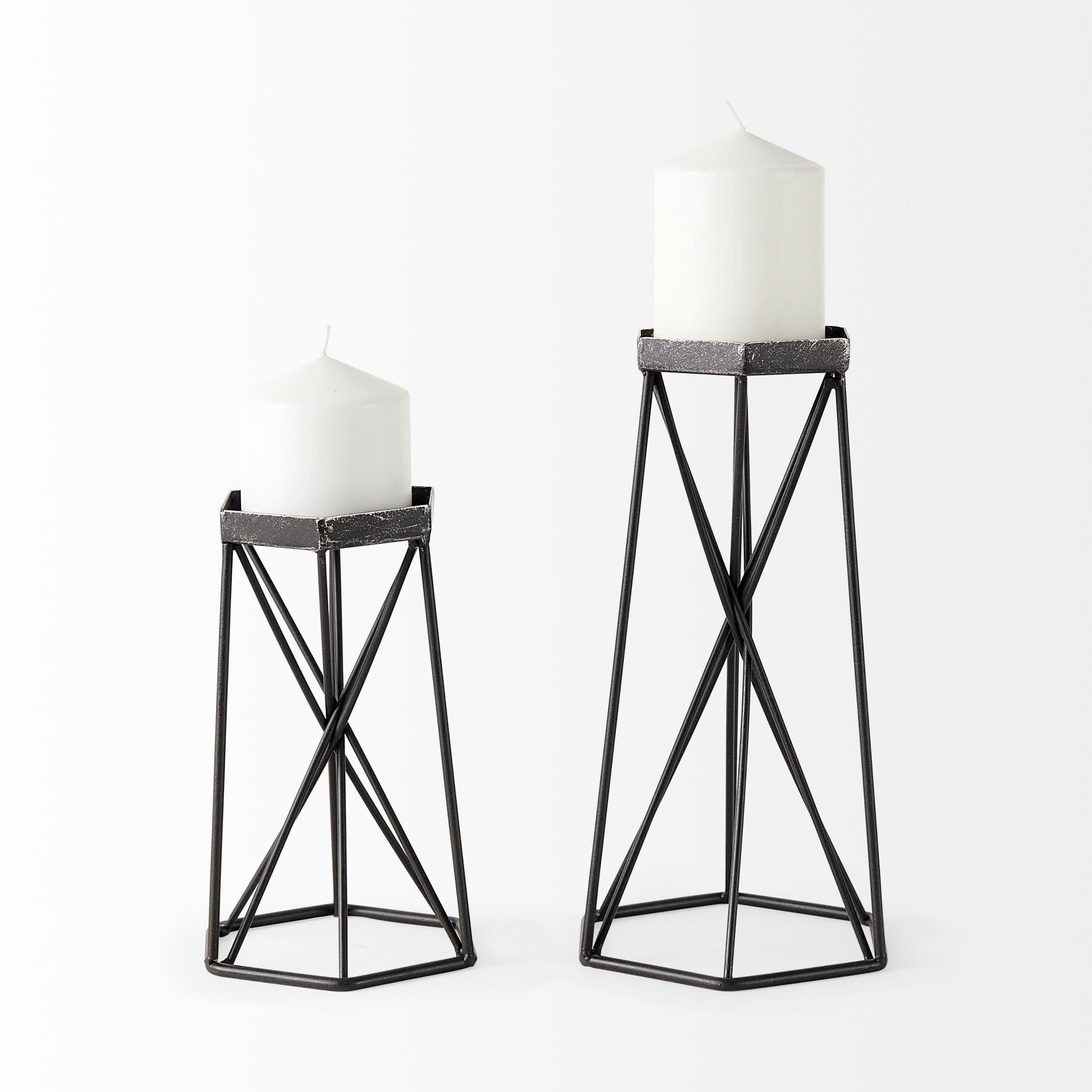 Sixx I Small Antiqued Metal Hexagonal Table Candle Holder — product photograph