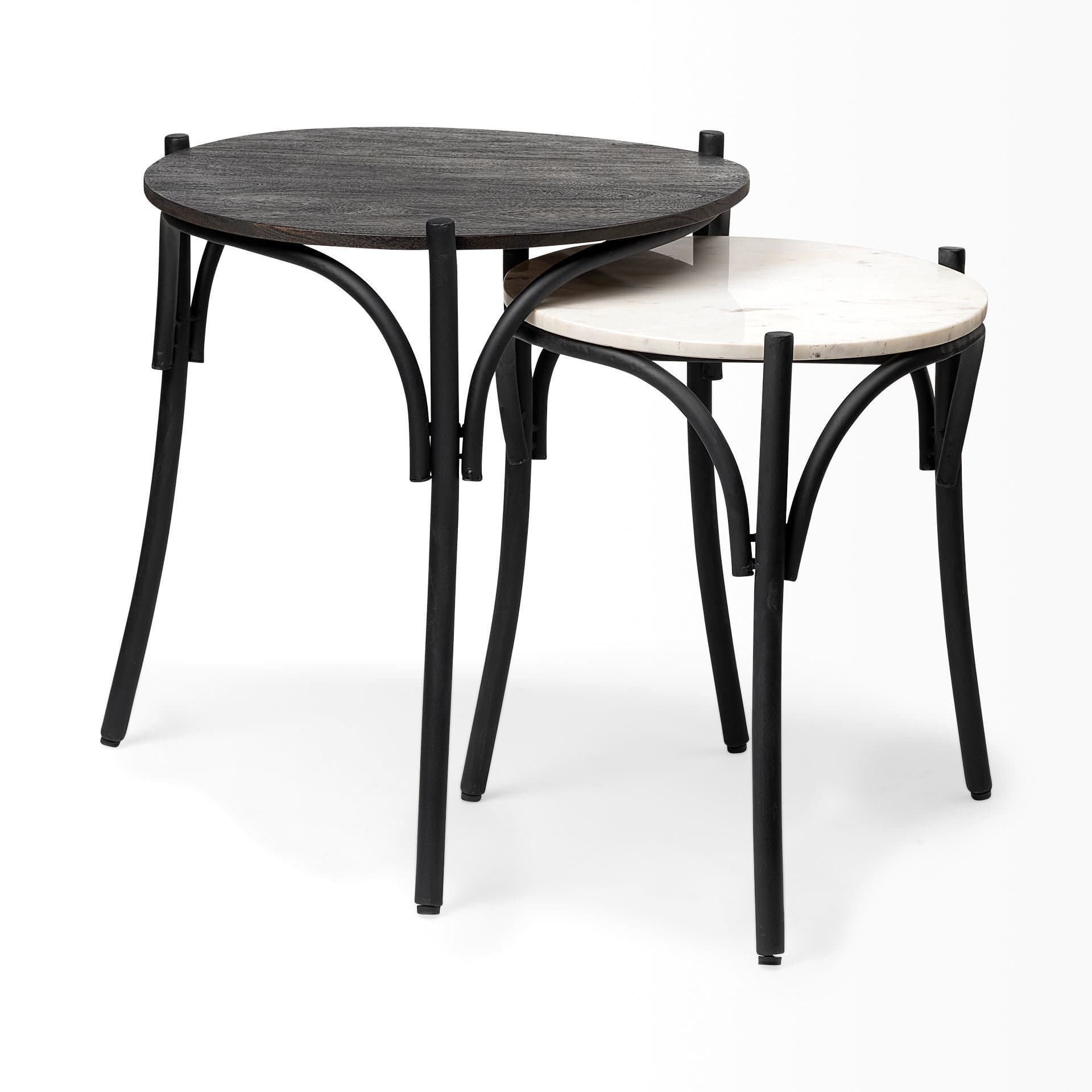 Etienne VII 24" Set of Two Round Top Black Wood and Marble Top Nesting Table — product photograph
