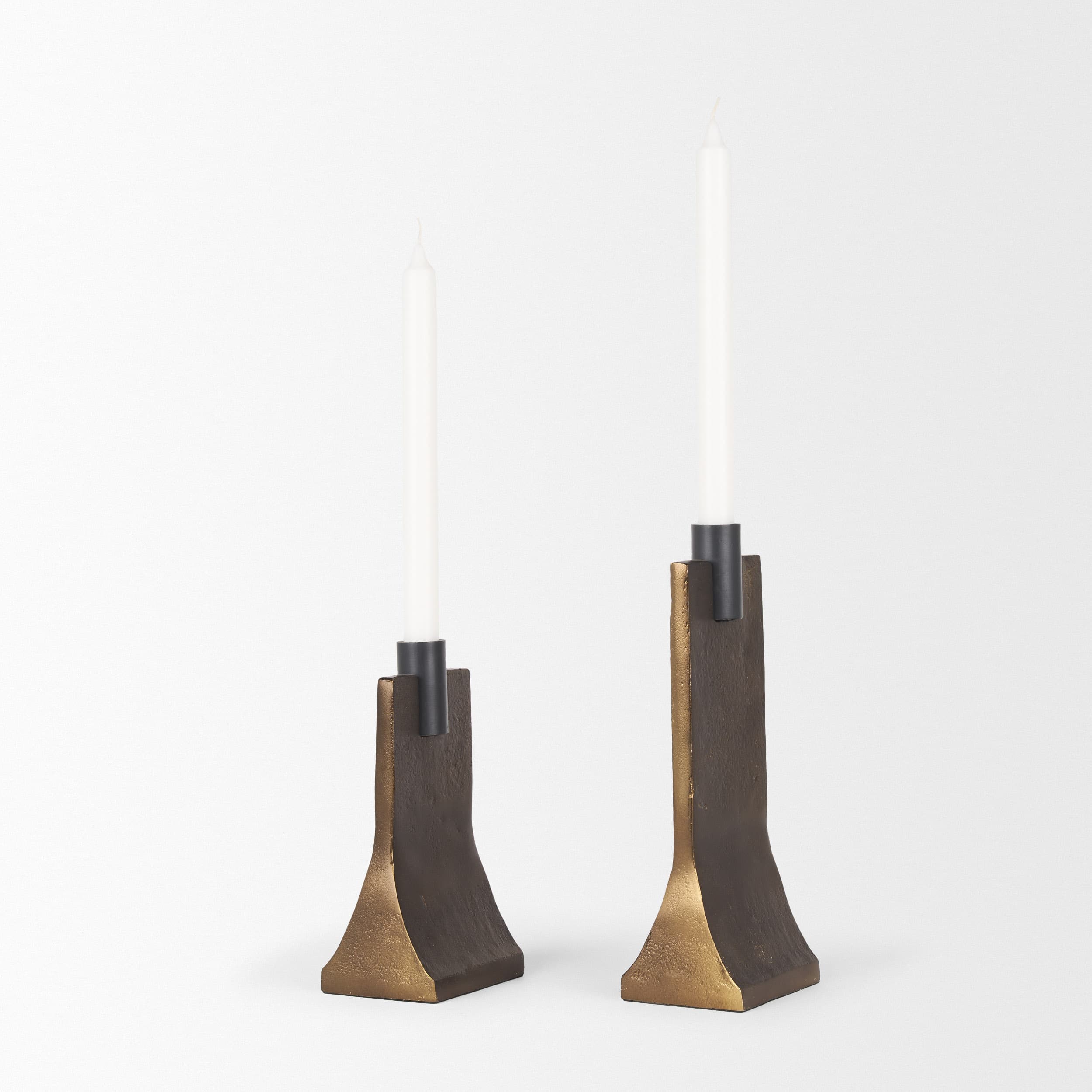 Polli Antiqued Gold w/ Matte Black Metal Taper Candleholders (Set of 2) — product photograph