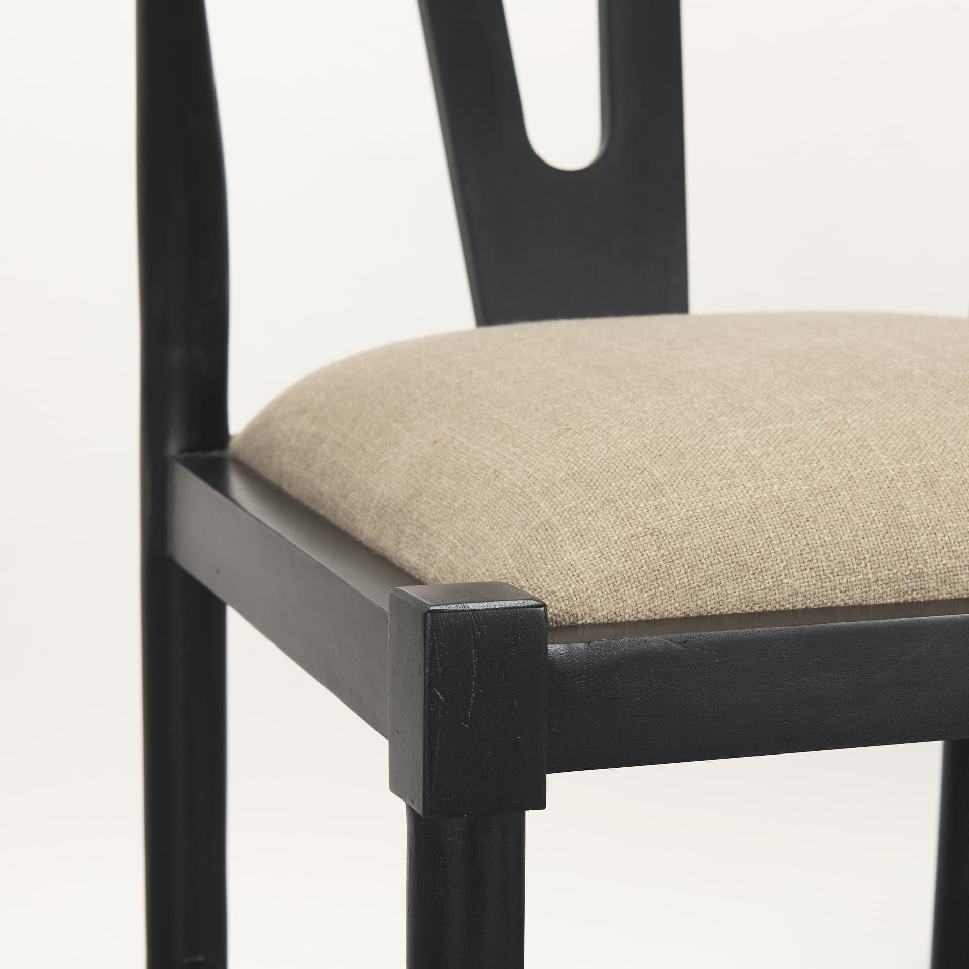 Trixie Backless 43.3in Seat Bar Stool | Beige Fabric w/ Black Wood — product photograph