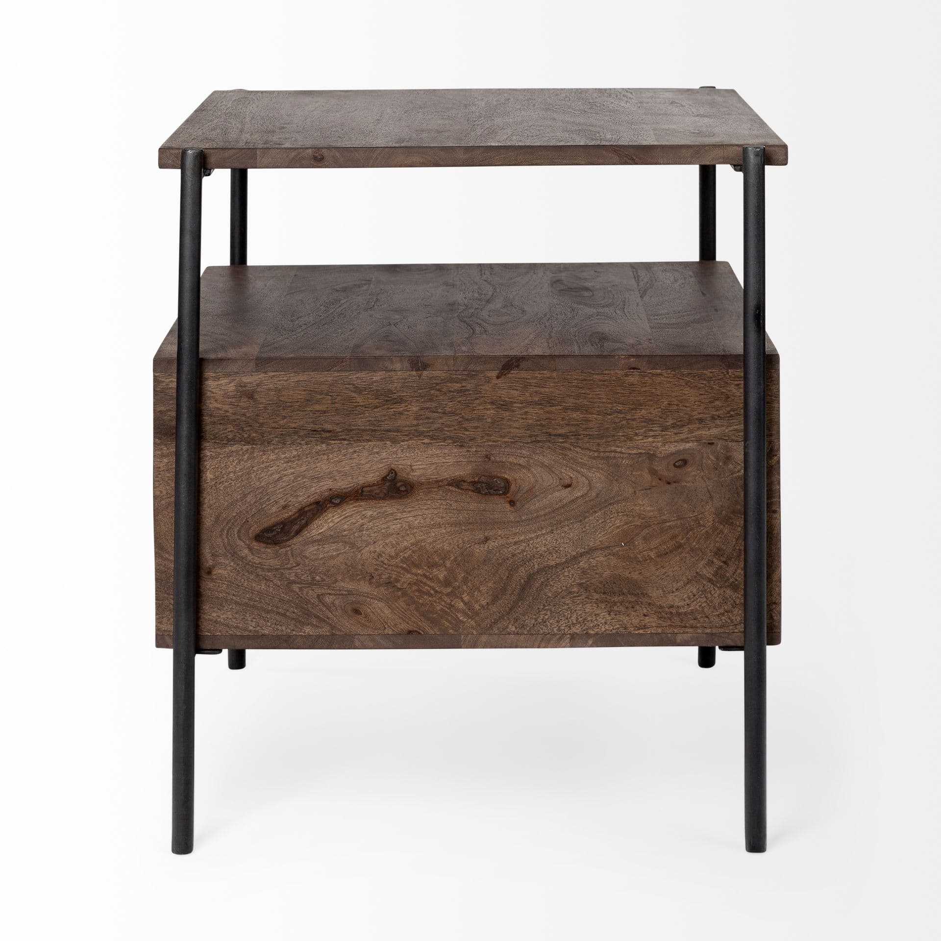 Glenn I 20L x 21W x 24H Dark Brown Wood w/ Black Iron Frame Square End/Side Table — product photograph