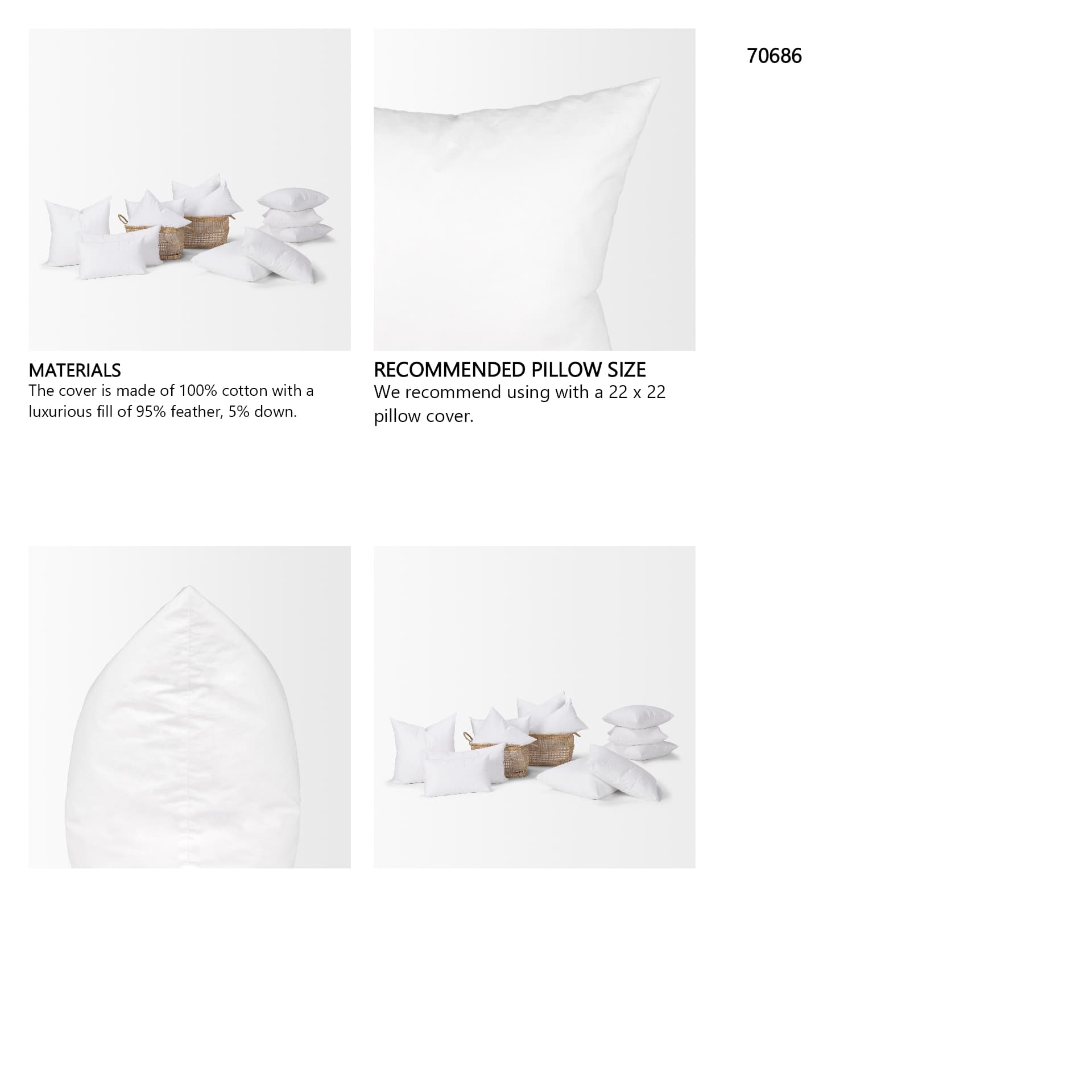 Down Fill Pillow Insert 24 x 24 — in a styled room