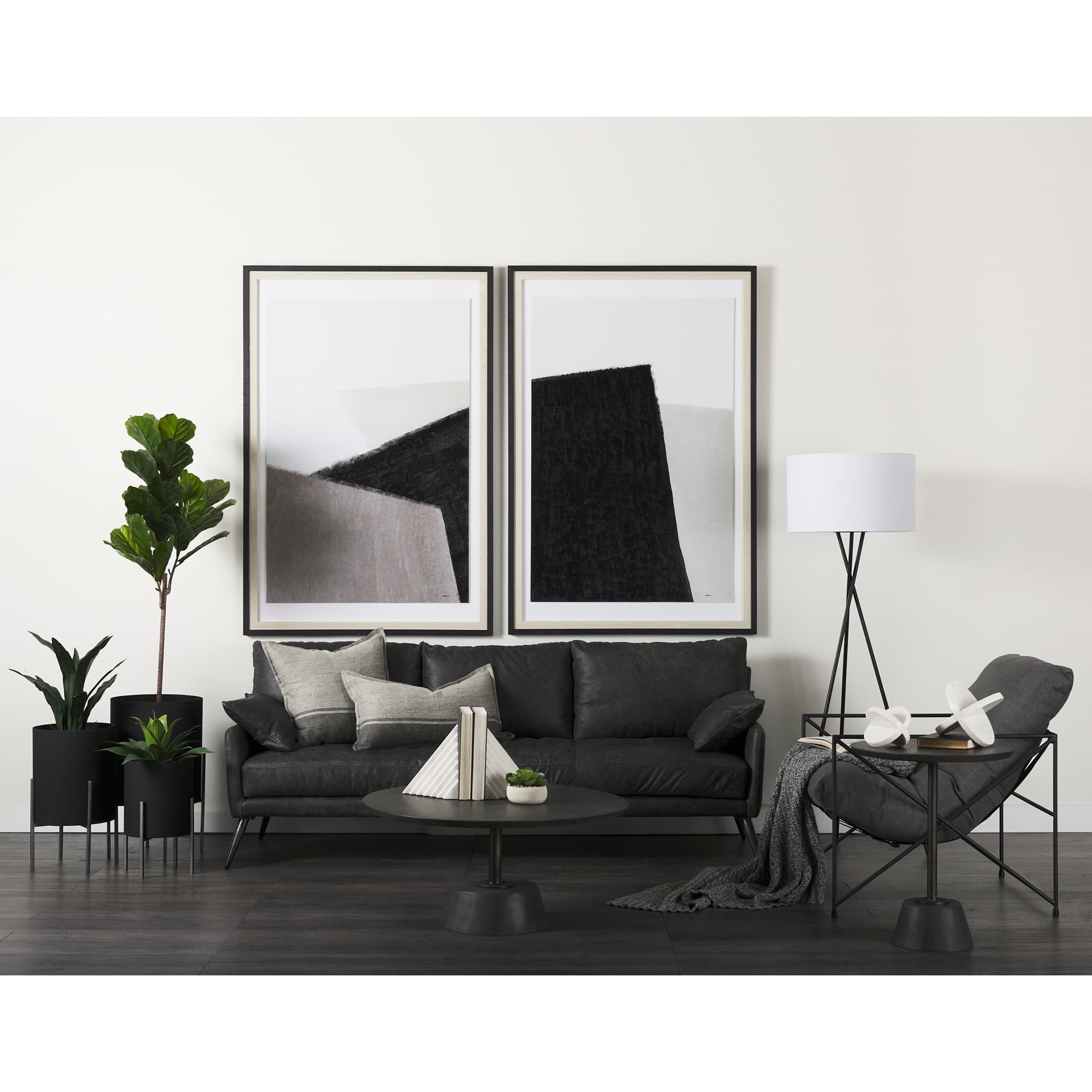 Zadie 14x26 Light Gray and Dark Gray Fabric Color Blocked Pillow Cover — product photograph