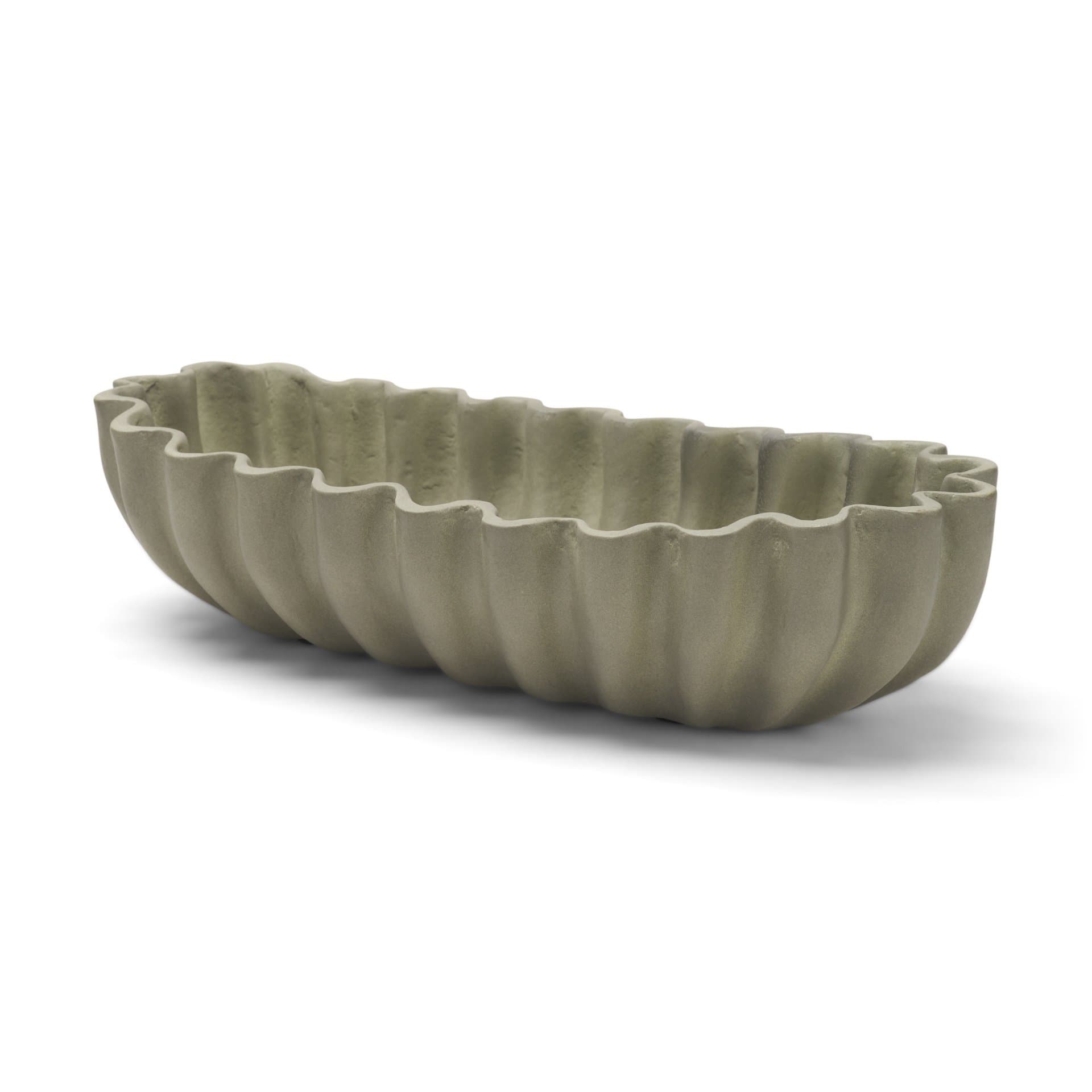 Camelia Large Fluted Sage Green Paper Mache Round Centerpiece Bowl — product photograph