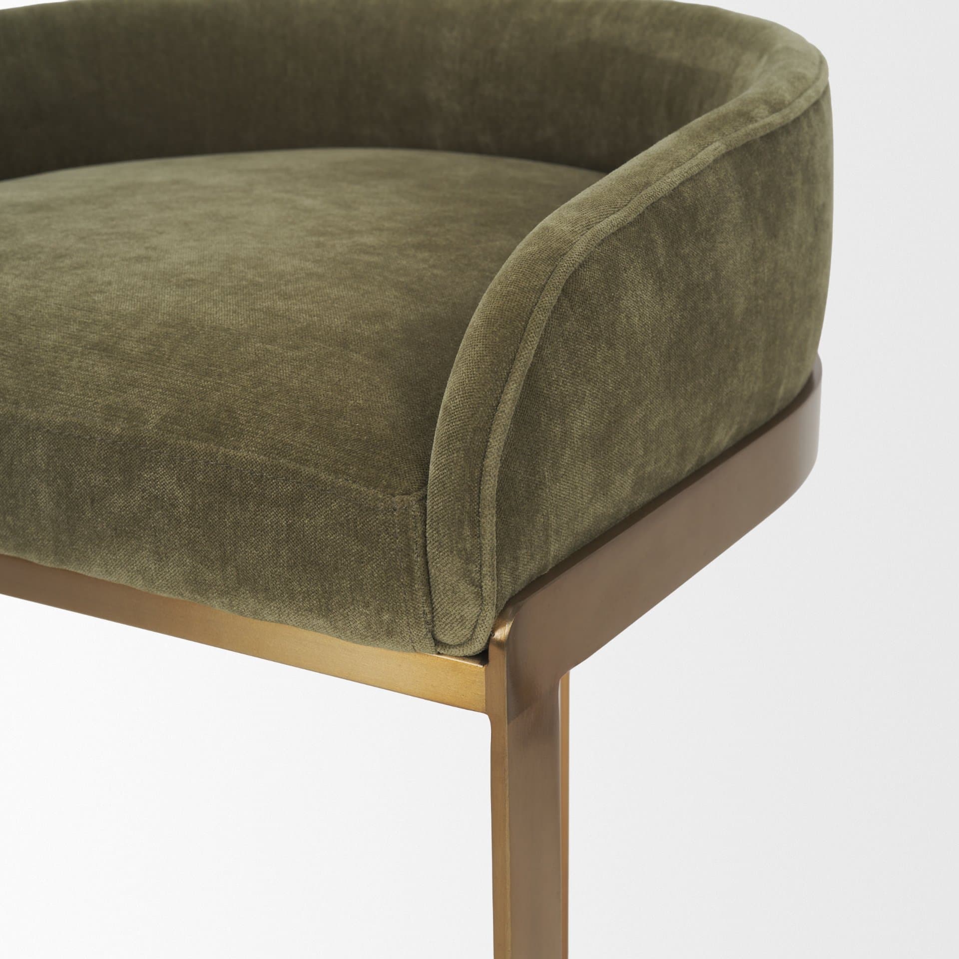 Hollyfield Backless 28.7in Seat Bar Stool | Olive Fabric w/ Gold Metal — product photograph