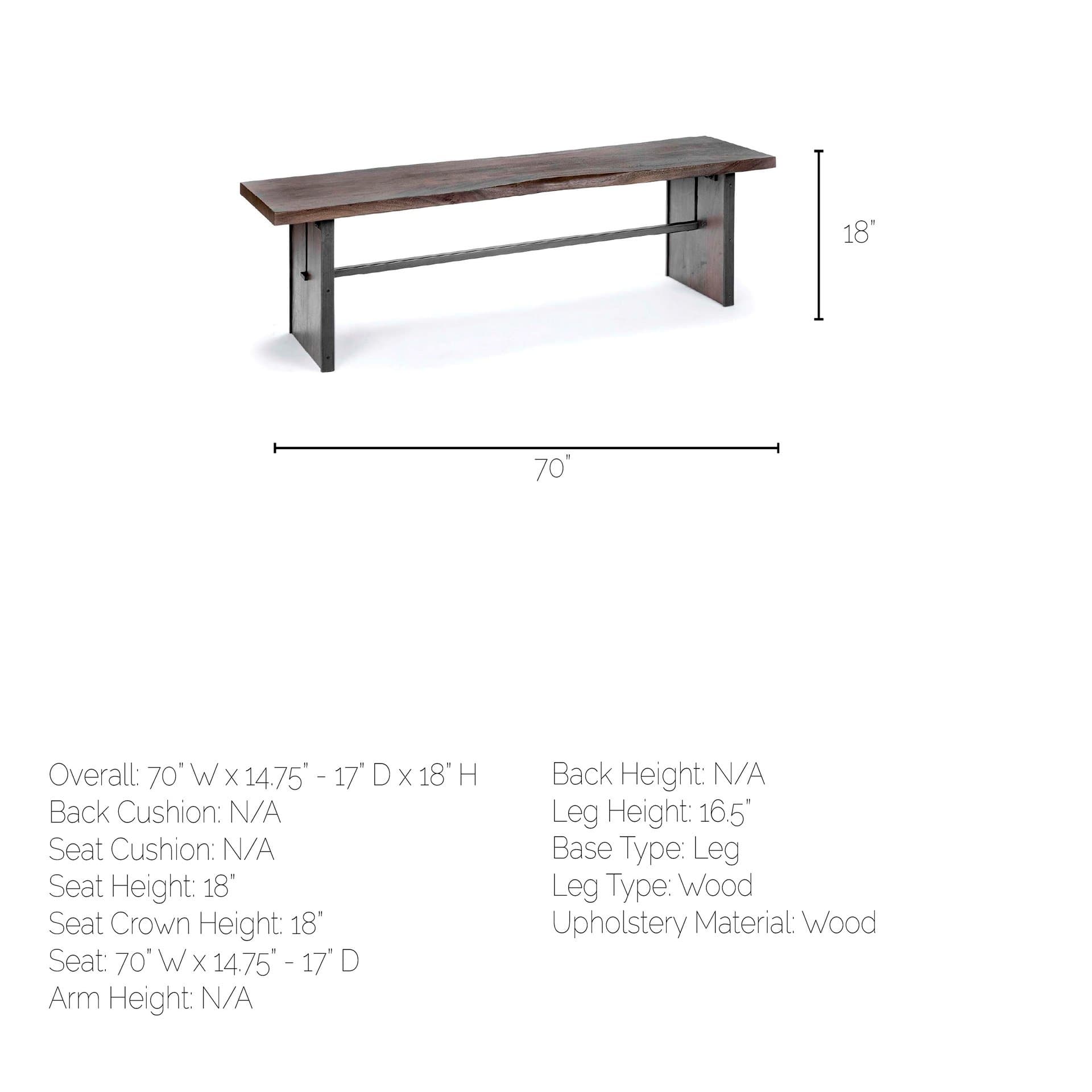 Ledger I 70L x 17W Brown Live-Edge Wooden Dining Bench — product photograph