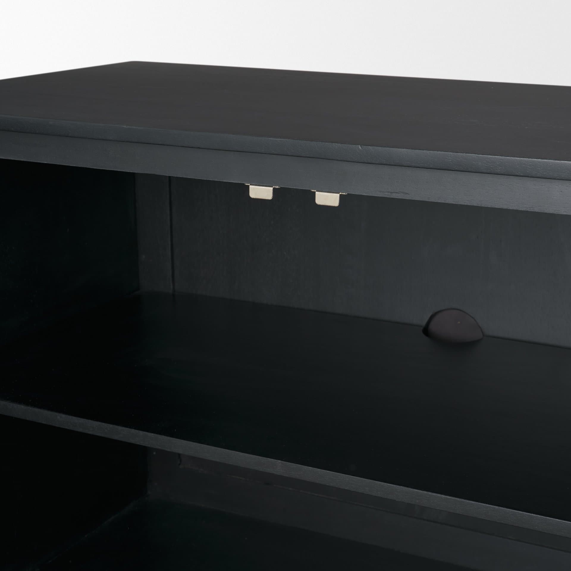 Grier Matte Black Stained Wood w/ Black Cane Accent Cabinet — product photograph