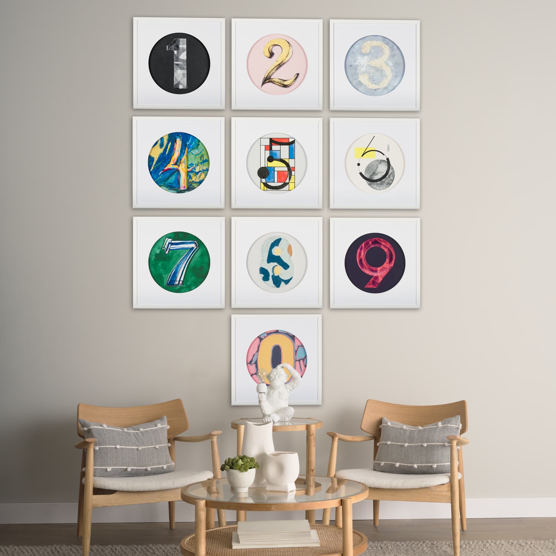 Numbers III by Mercana Studio a Hand Embellished Textured Framed Art Print Matted under Glass — in a styled room