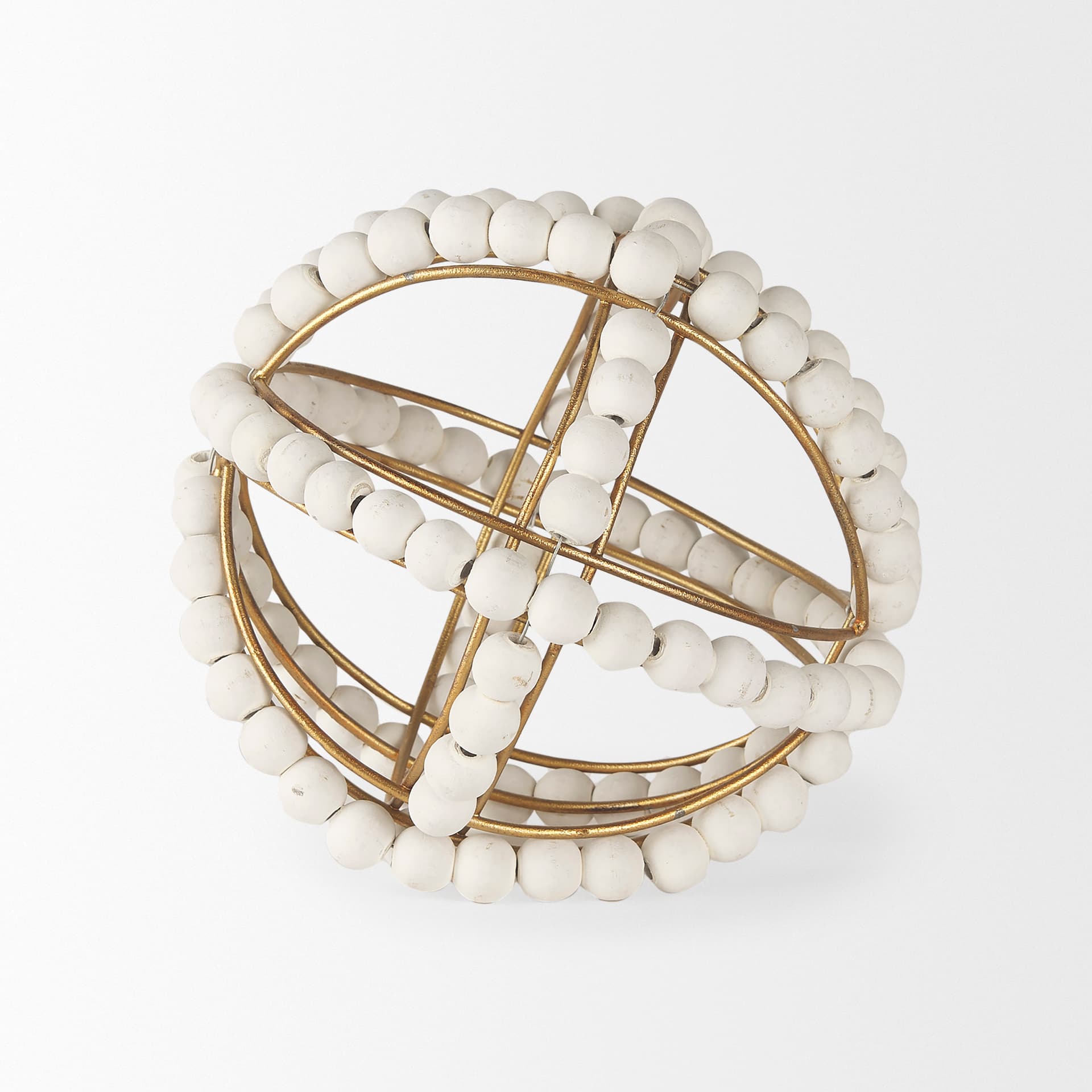 Espanlade I Small 9L x 9W White Wooden Beaded Orb — product photograph