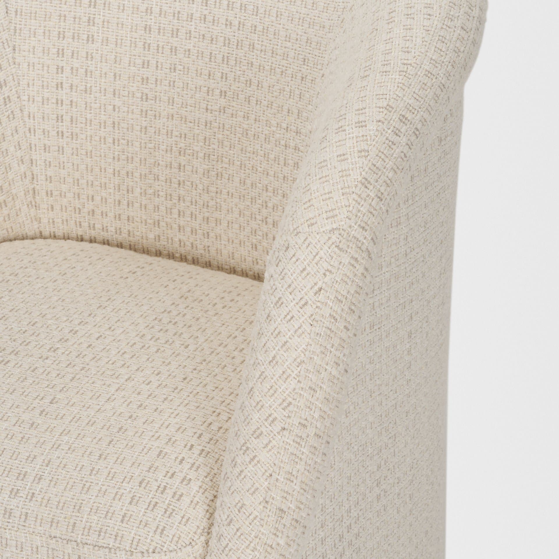 Curtis Barrel Back Dining Arm Chair | Cream Fabric w/ Tapered Wood — product photograph