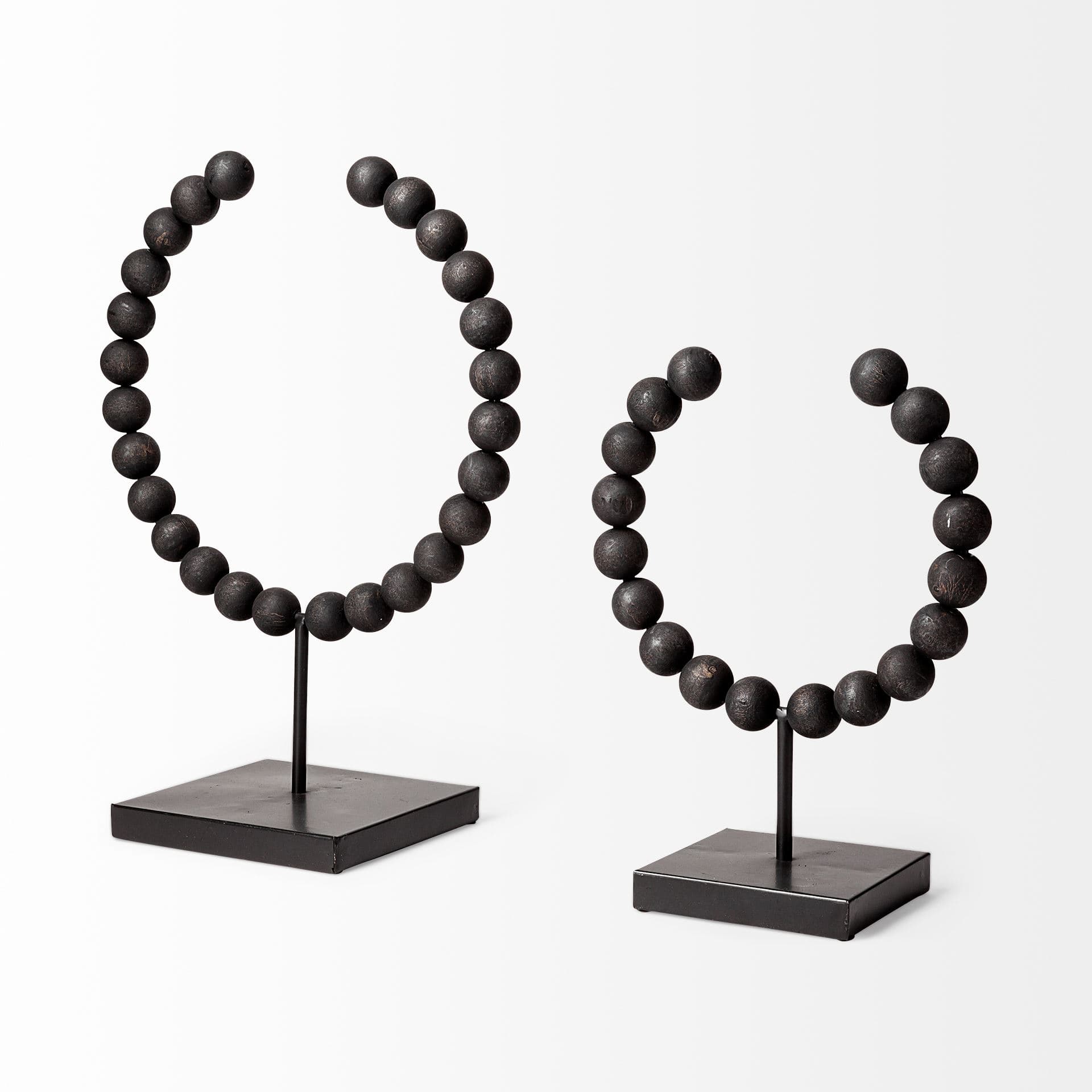 Tulane I (Small) 9L x 5W Black Beaded Broken Sphere Decorative Object — product photograph