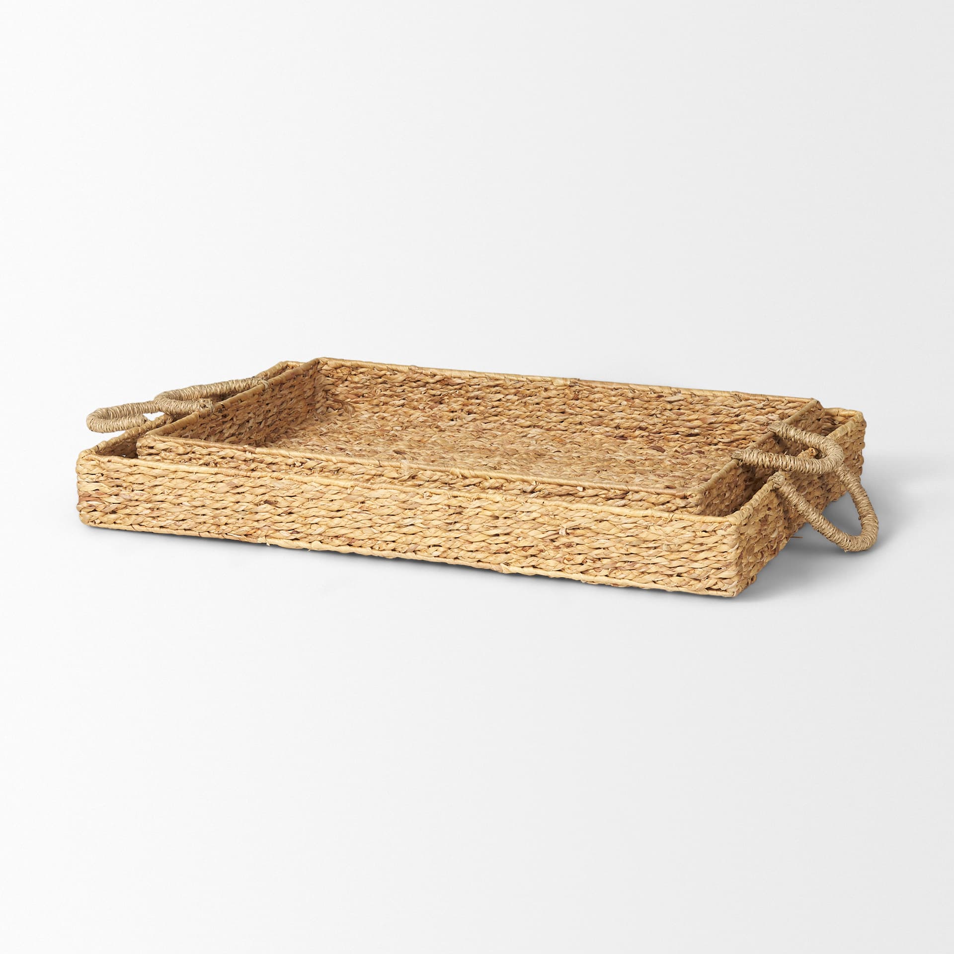 Hona Set of 2 Large Rectangular Nesting Water Hyacinth Trays — product photograph