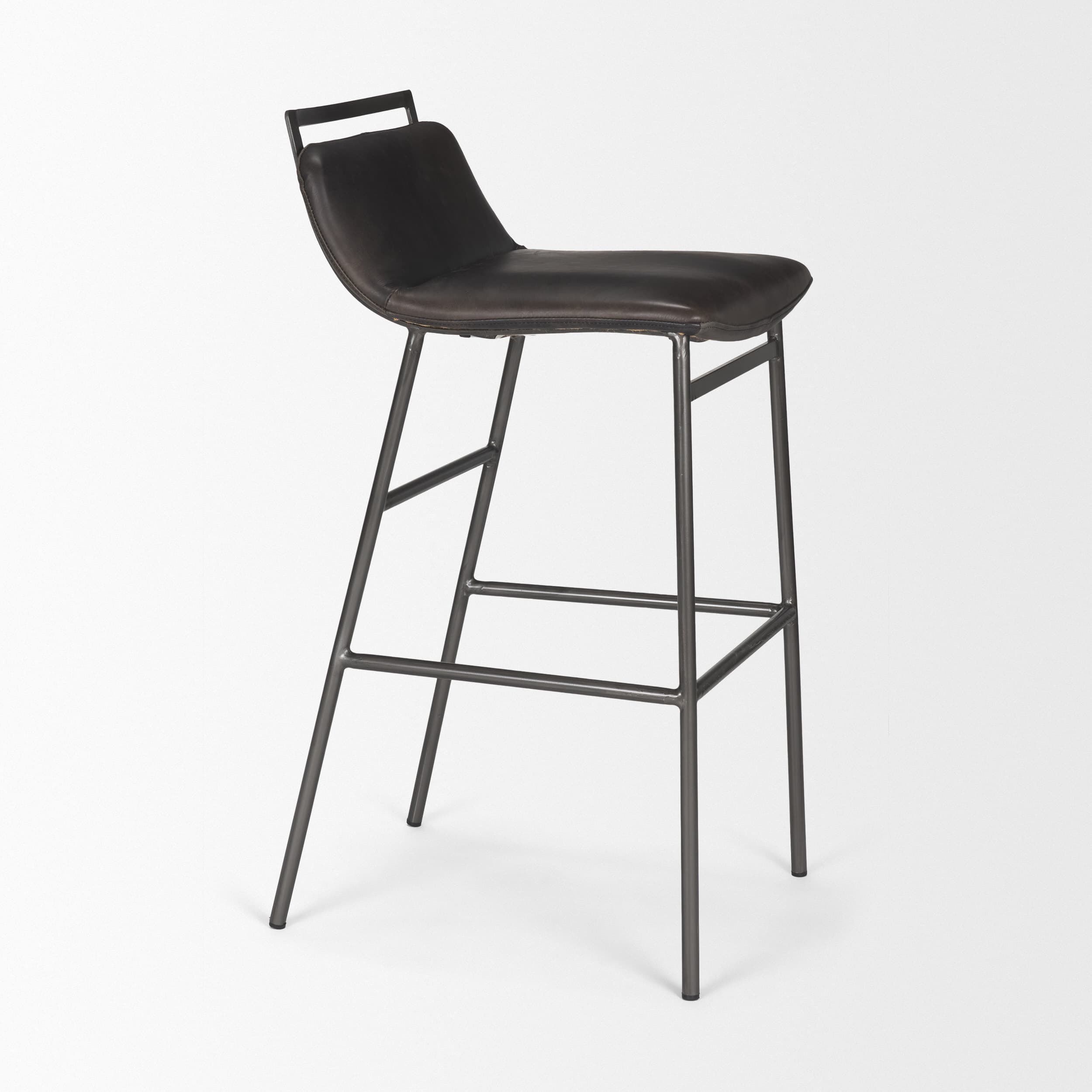 Kavalan Low Back 37.5in Seat Bar Stool | Ebony Leather w/ Black Metal — product photograph