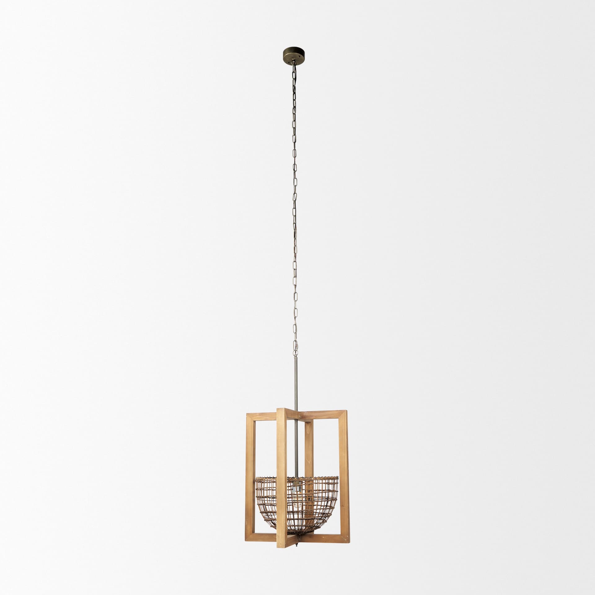 Kiley Warm Wood Basket Lantern Pendant Light — product photograph