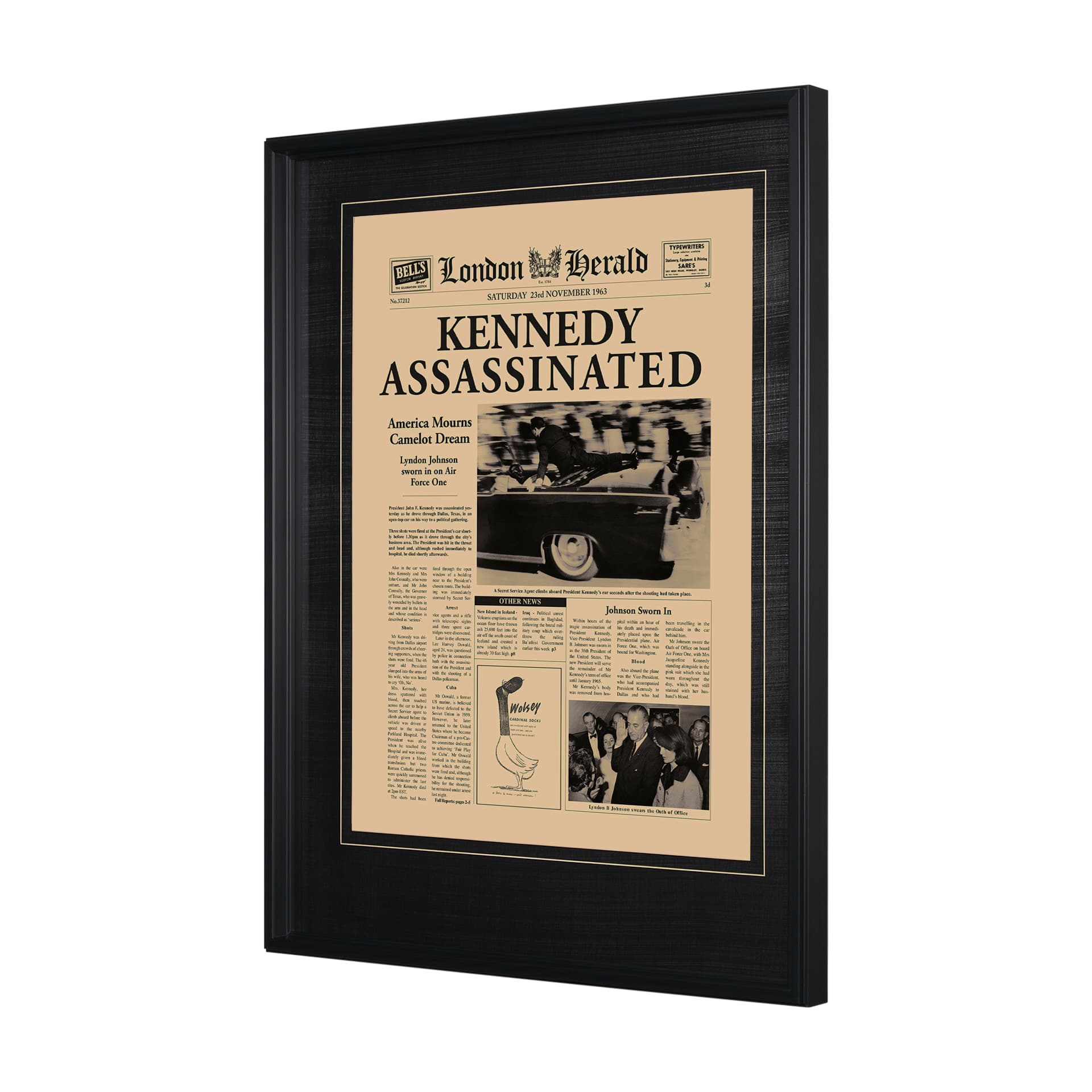 Kennedy Assassinated by Vintage Collection Hand Embellished Framed Art Photo Matted under Glass — product photograph