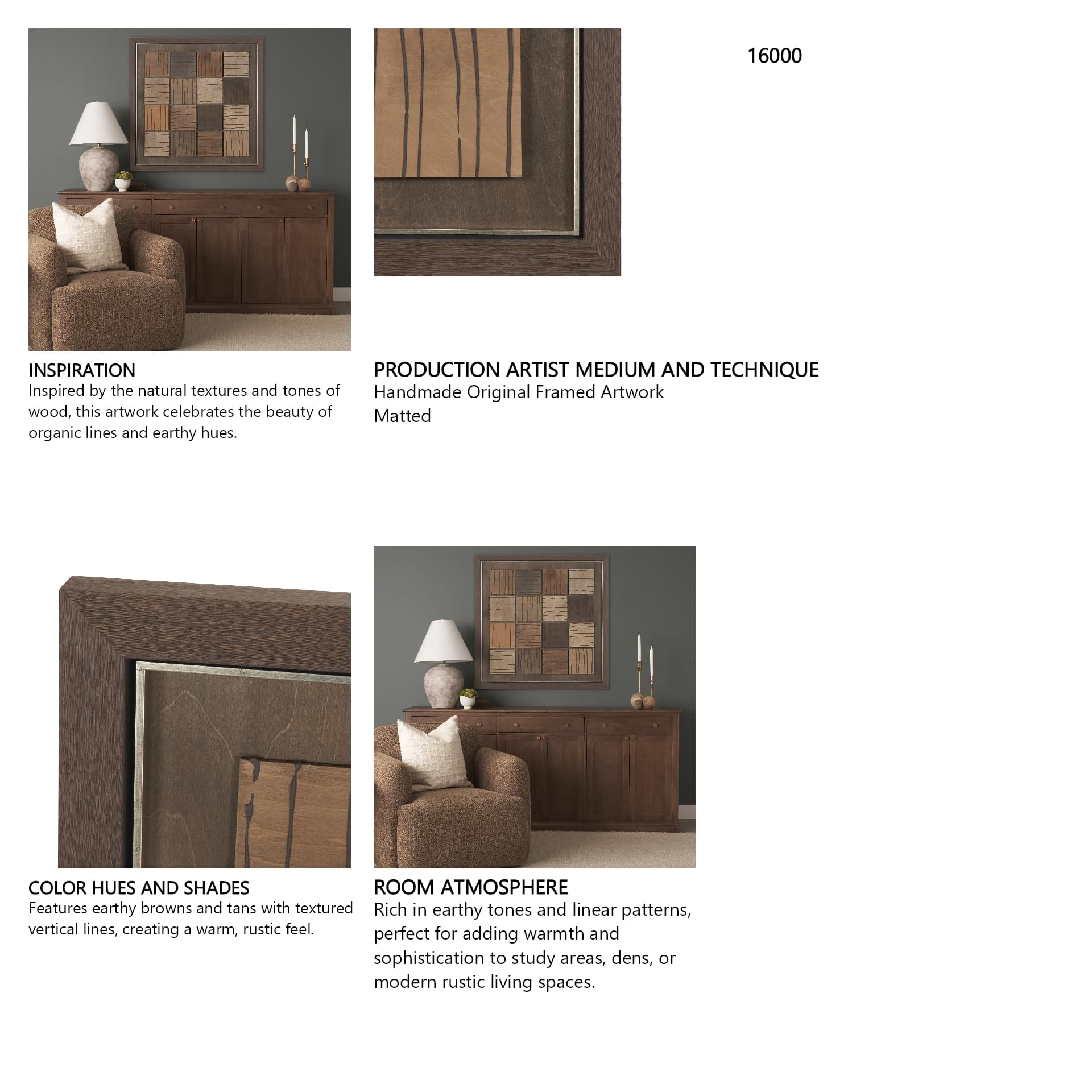 Timber Mosaic II by Mercana Studio Handmade Original Framed Artwork Matted — in a styled room