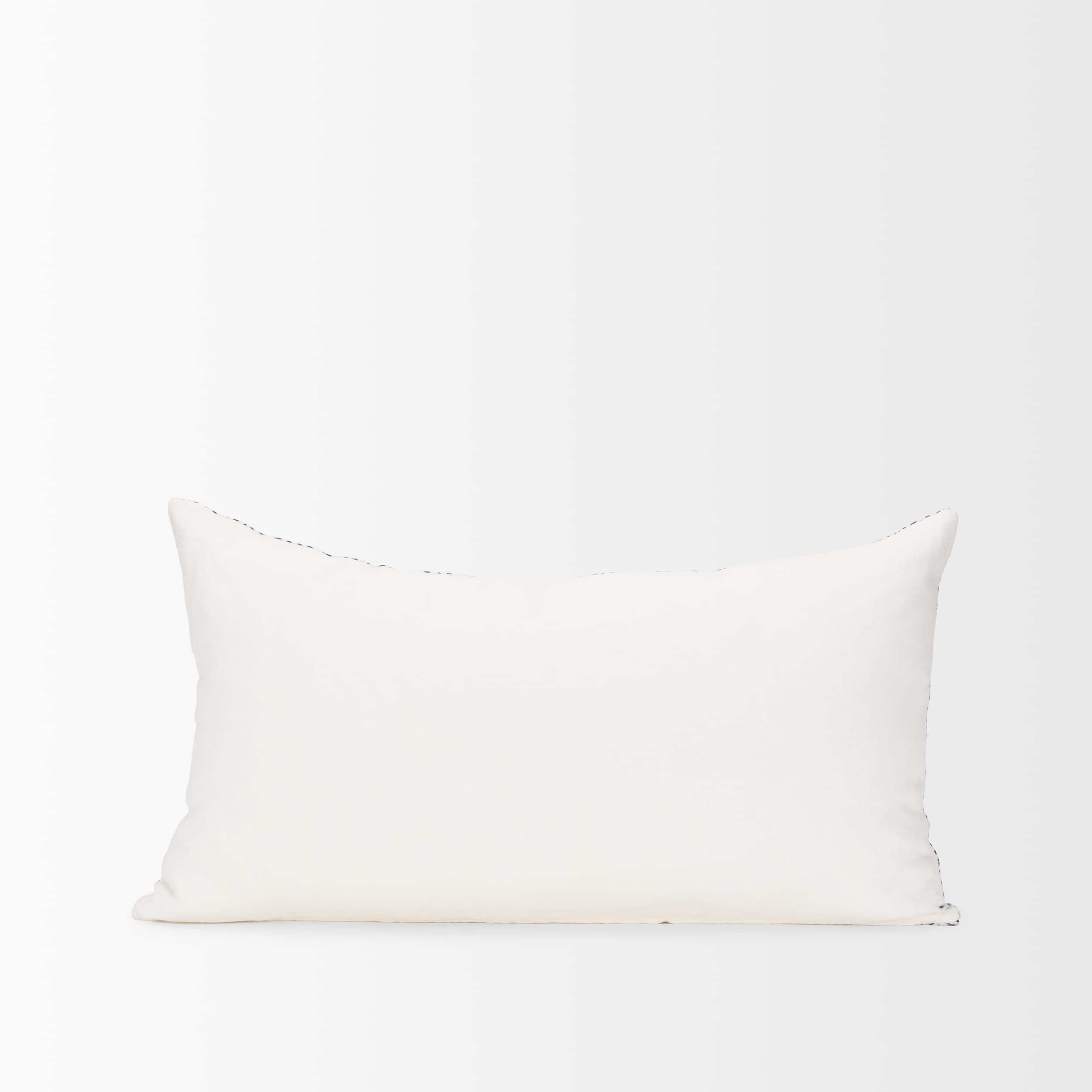 Janelle 14x26 Cream w/ Indigo Print Linen Lumbar Pillow Cover — product photograph