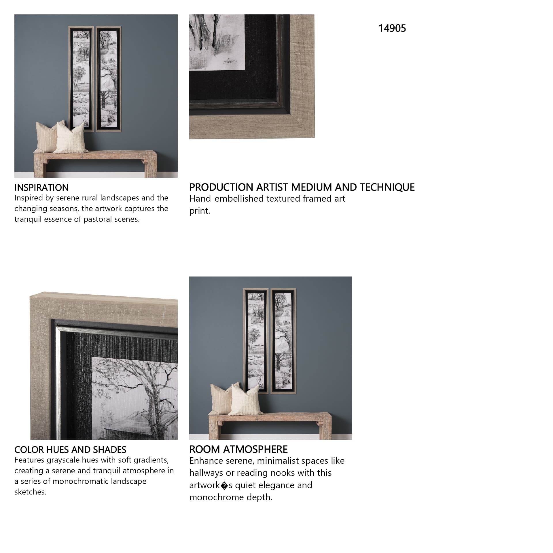 Countryside Sketches I by Ariana a Hand Embellished Textured Framed Art Print — in a styled room