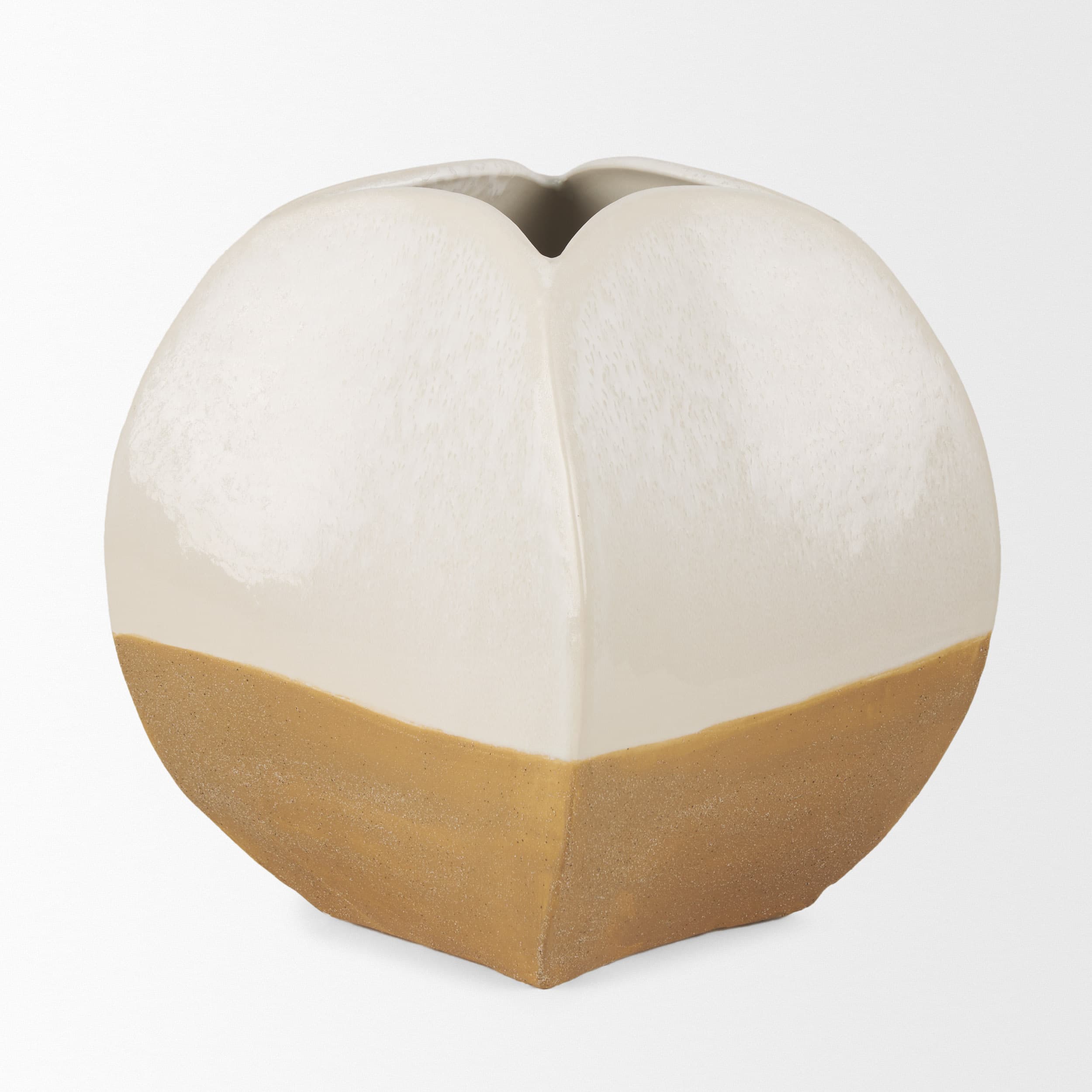 Vania Short Off White w/ Tan Textured Ceramic Vase — product photograph