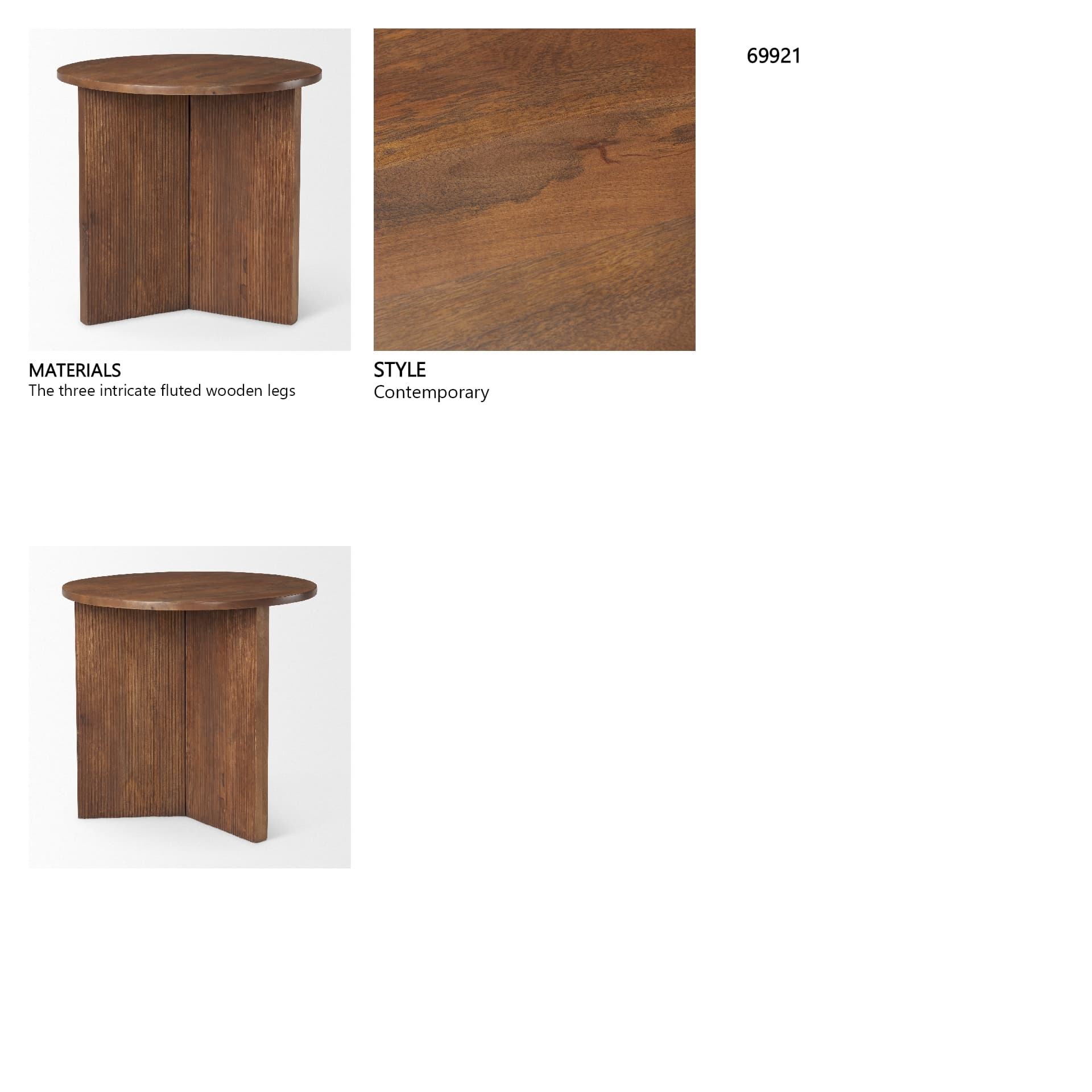 Enzo 32" Round Tabletop w/ Fluted Wood Base Foyer Accent Table — product photograph