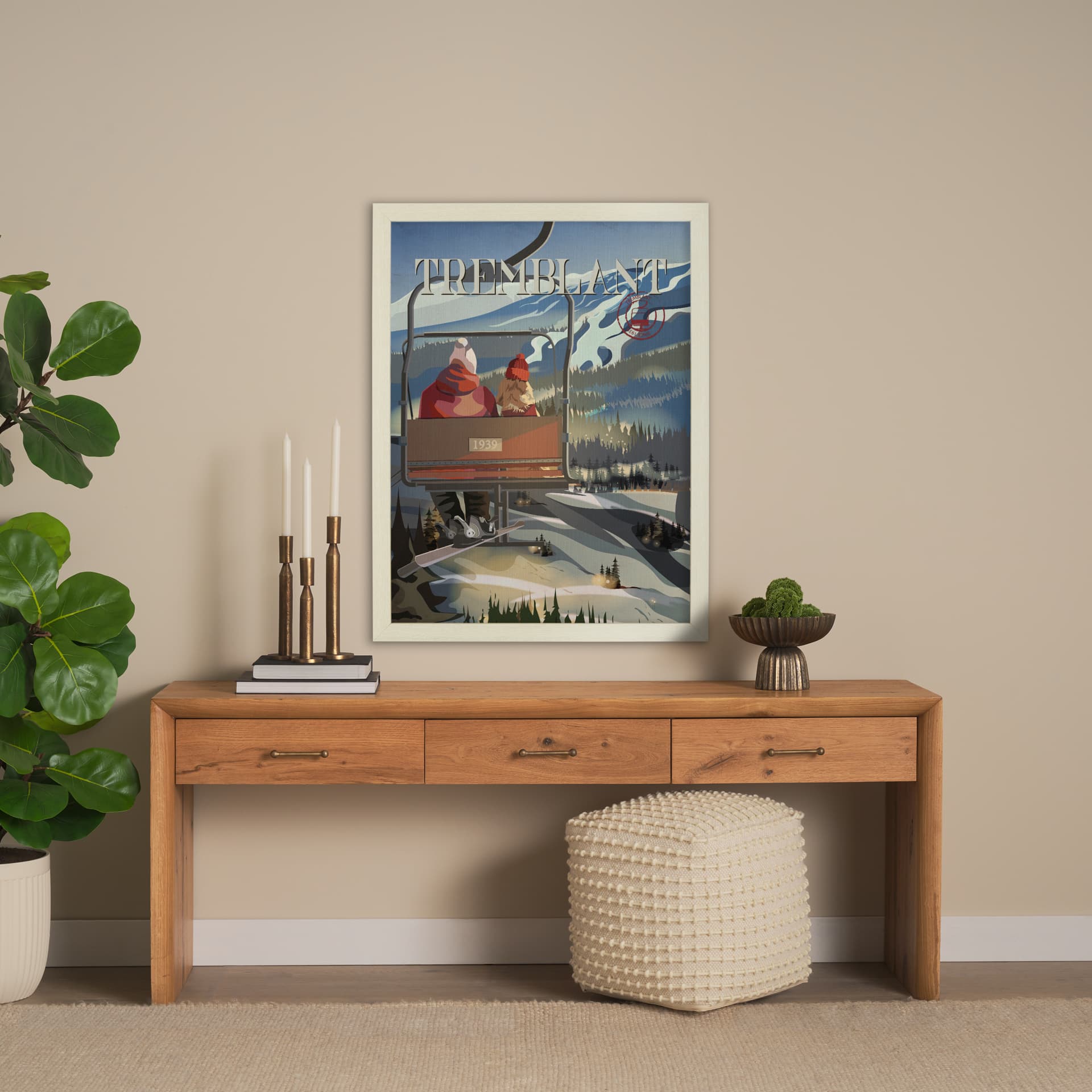 Tremblant Go Canada (L) by Mercana Studio a Hand Embellished Decograph Framed Art Print — in a styled room
