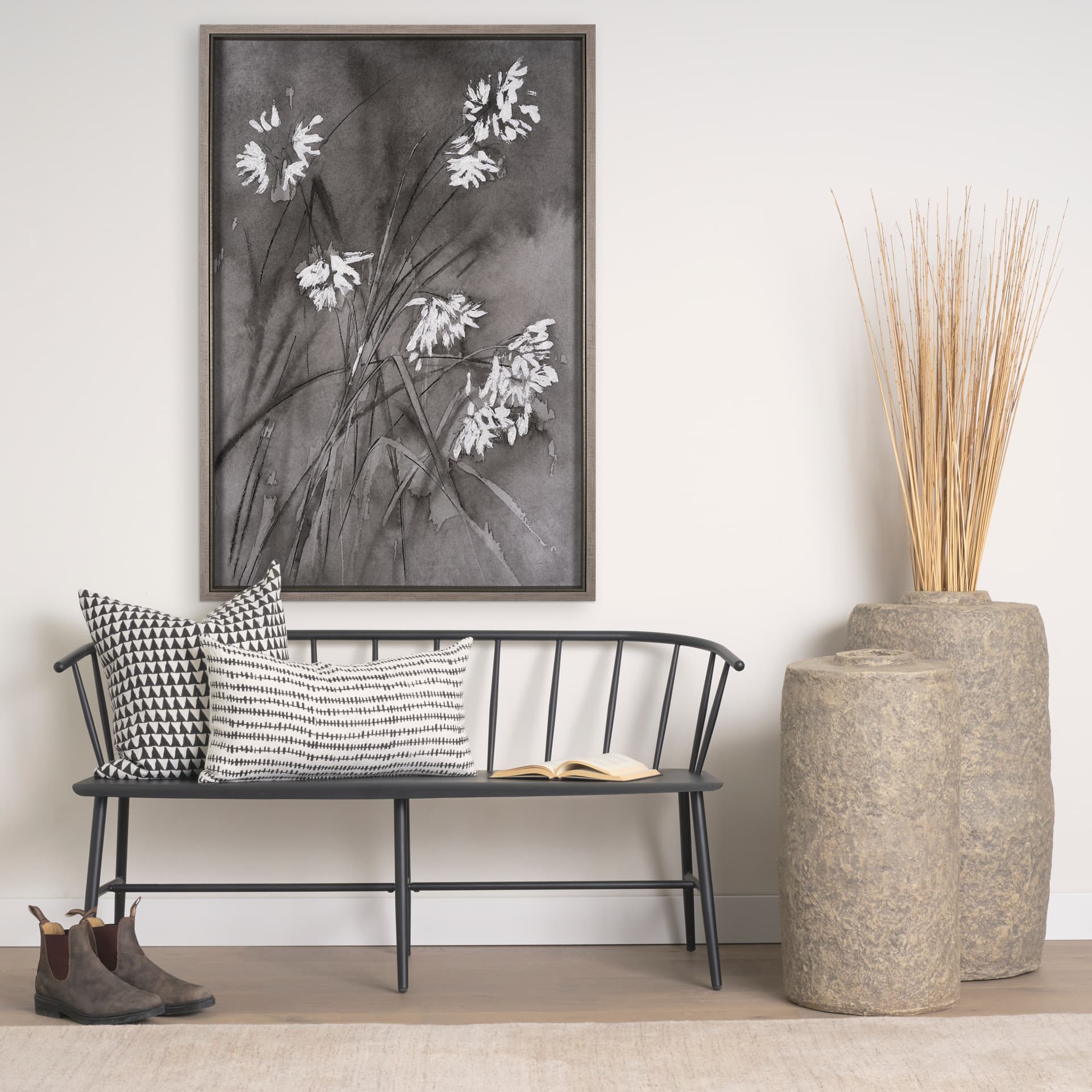 Wildflowers I Charcoal by Mercana Studio a Hand Embellished Textured Framed Art Print — in a styled room