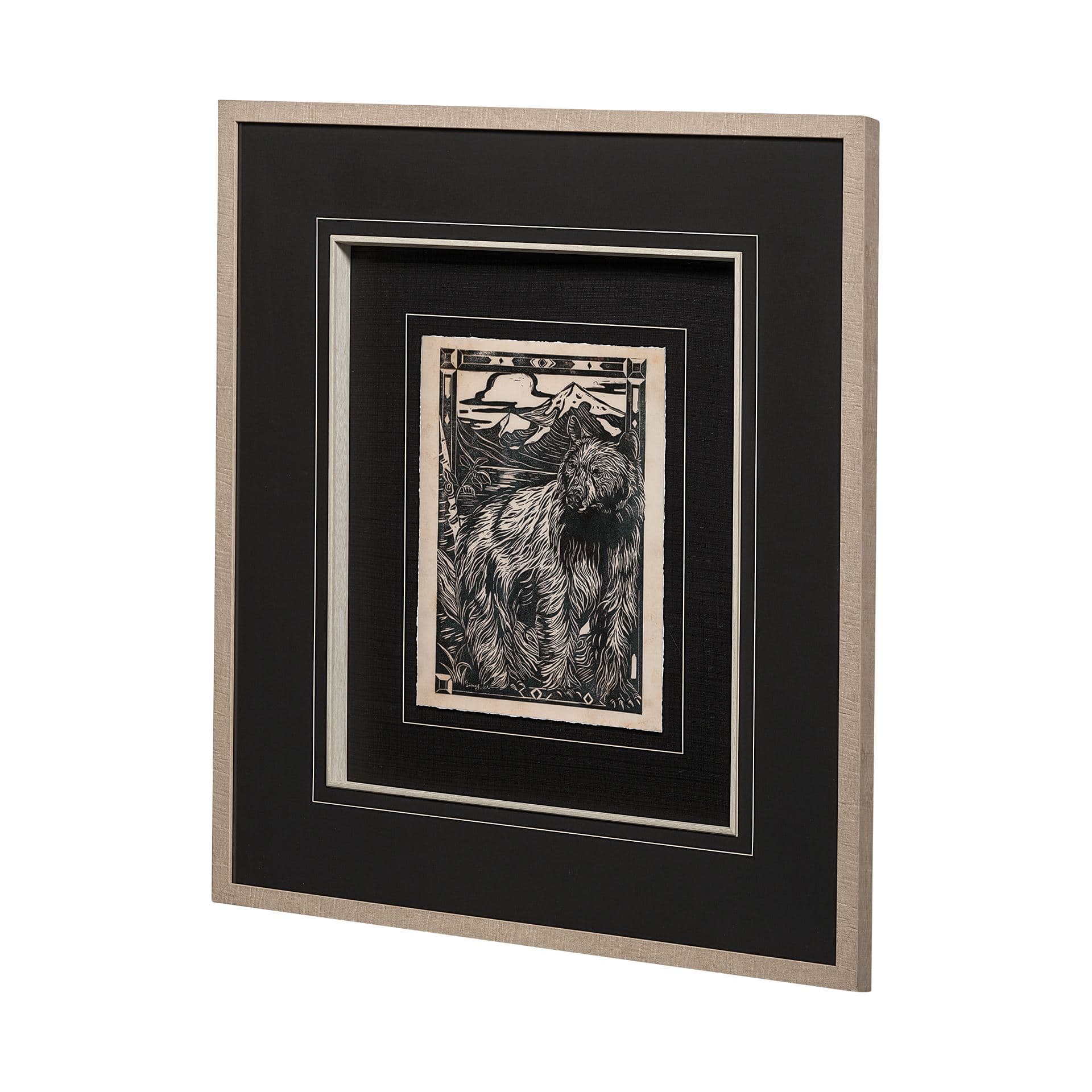 Linocut III by Mercana Studio a Hand Embellished Textured Framed Art Print Matted under Glass — product photograph