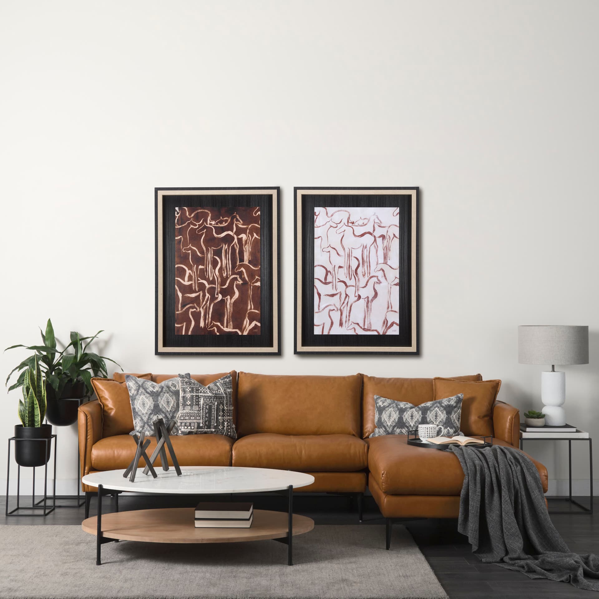Horse Herd IV by Mercana Studio a Hand Embellished Textured Framed Art Print — in a styled room