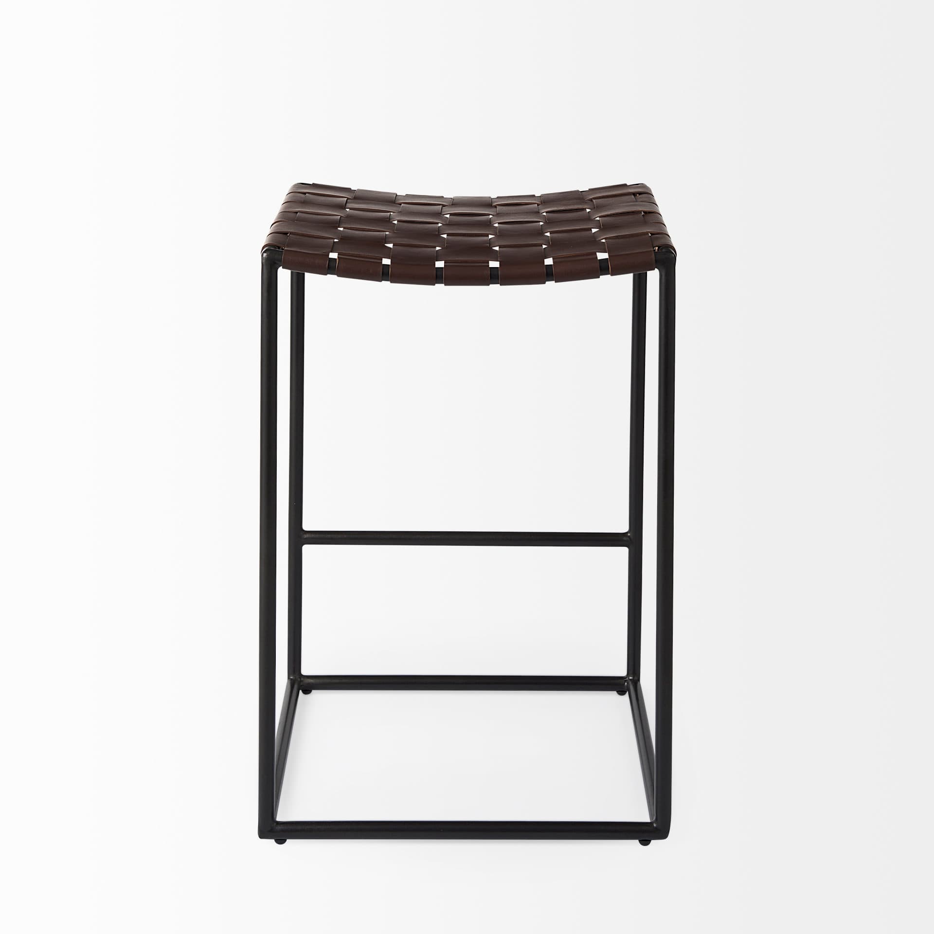Clarissa Backless 26.25in Seat Counter Stool | Brown Leather w/ Metal — product photograph