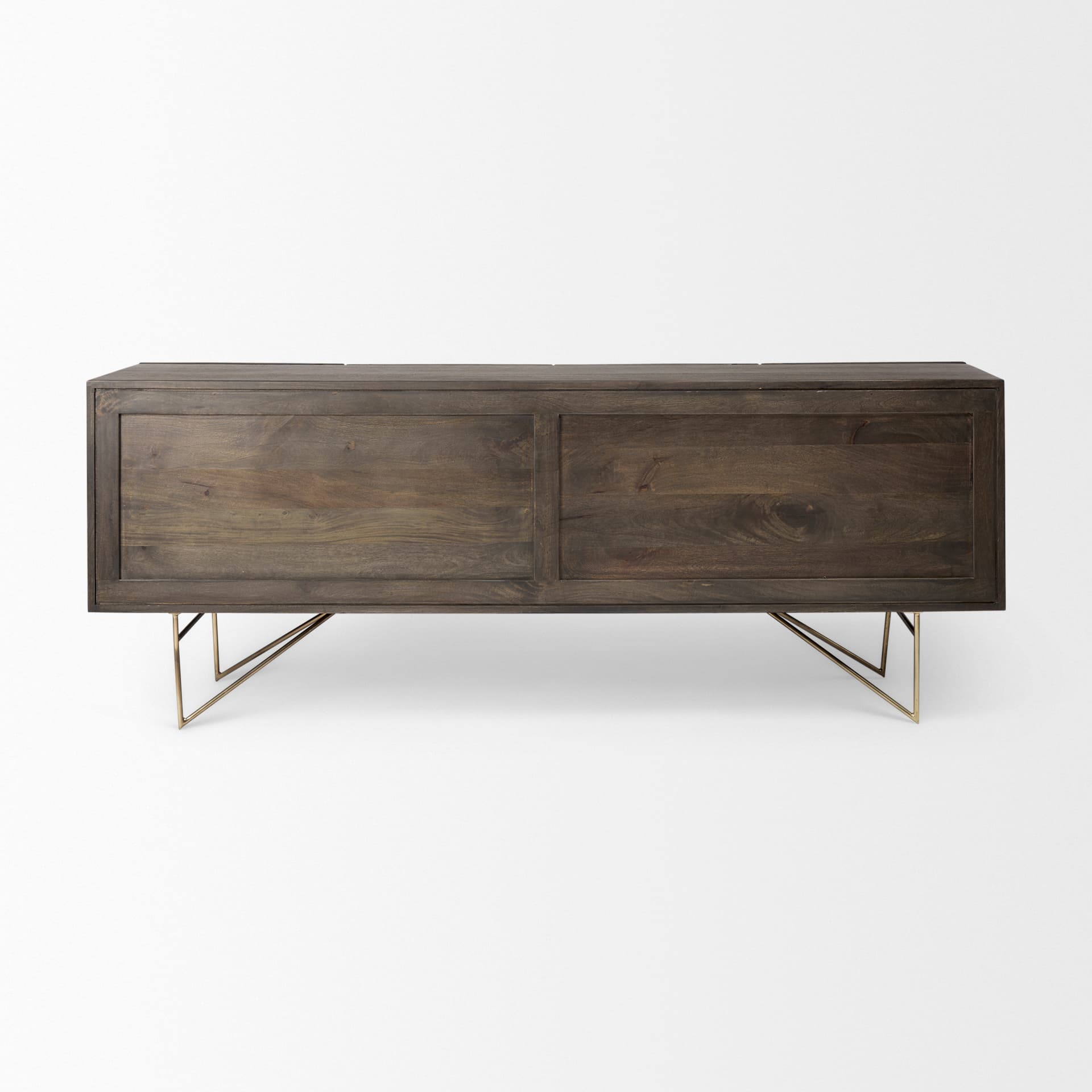 Darwin 80x17.5 Brown Solid Wood Gold Metal Base 4 Cabinet Door Sideboard — product photograph